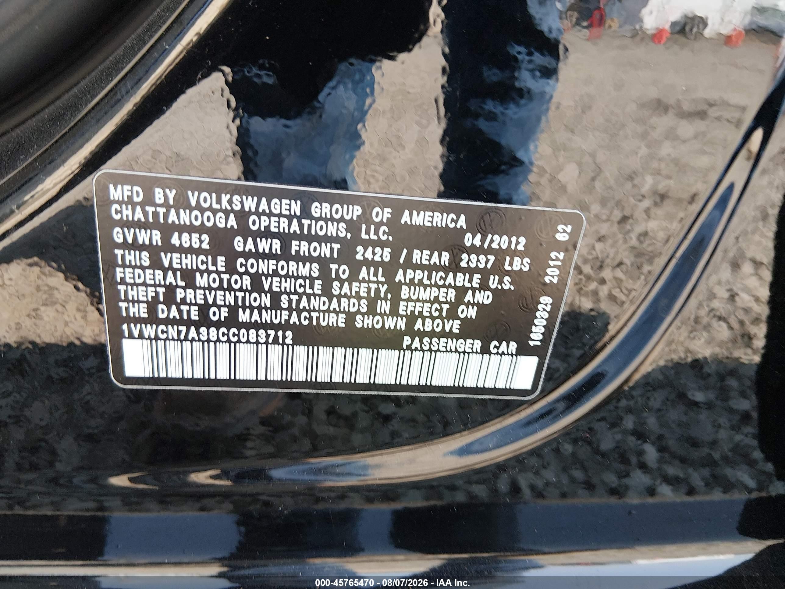 2012 Volkswagen Passat 2.0l Tdi Sel Premium Black vin: 1VWCN7A38CC083712
