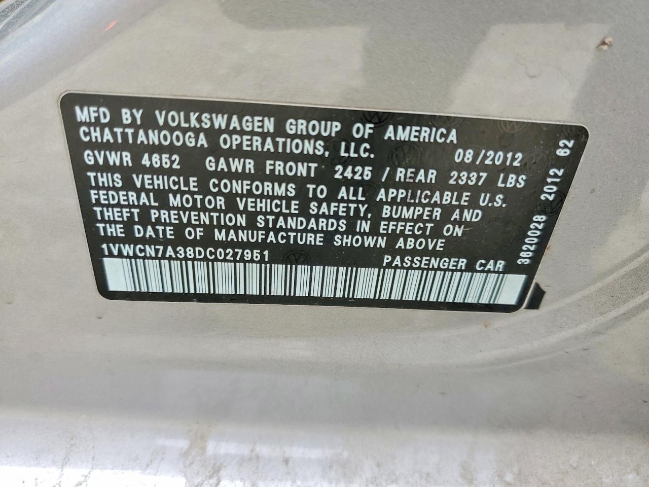 2013 Volkswagen Passat Sel Silver vin: 1VWCN7A38DC027951