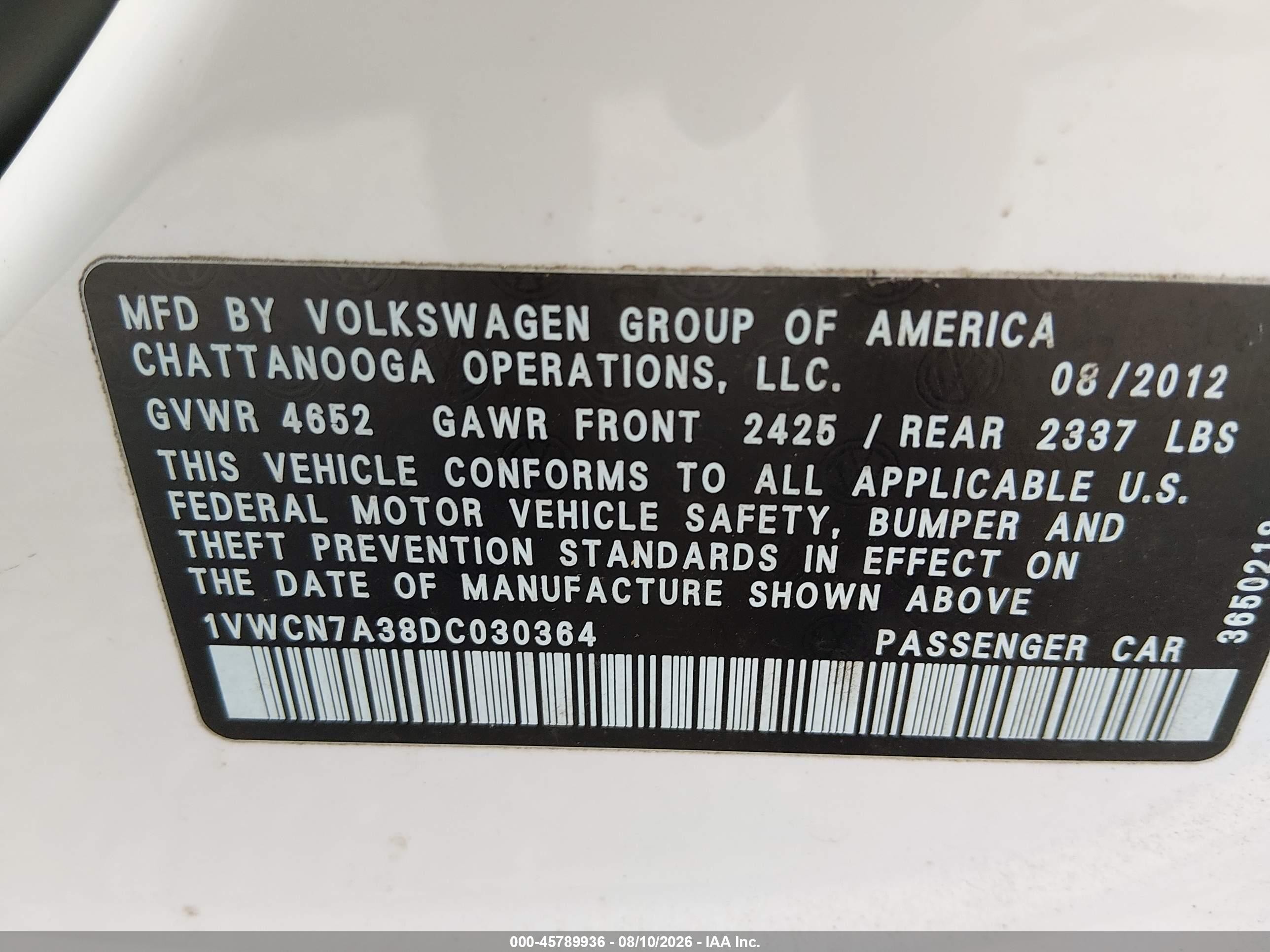 2013 Volkswagen Passat 2.0l Tdi Sel Premium White vin: 1VWCN7A38DC030364