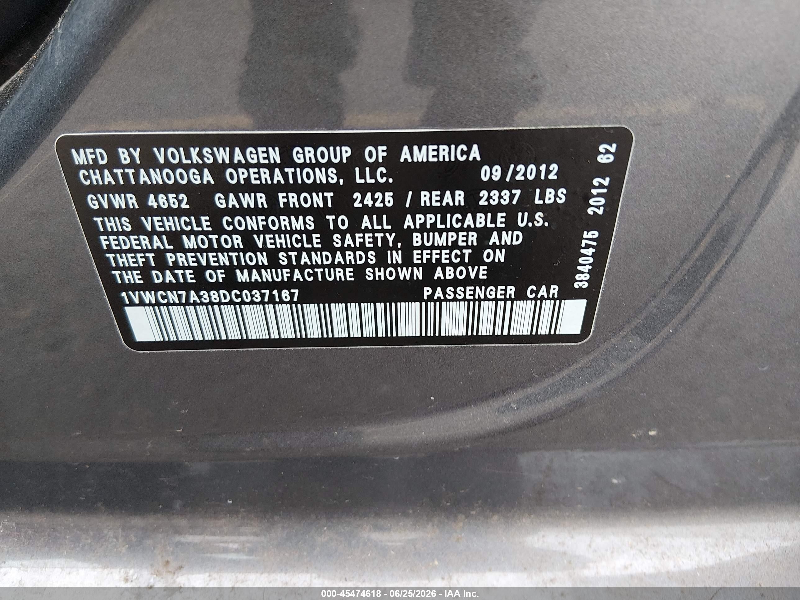 2013 Volkswagen Passat 2.0l Tdi Sel Premium Gray vin: 1VWCN7A38DC037167