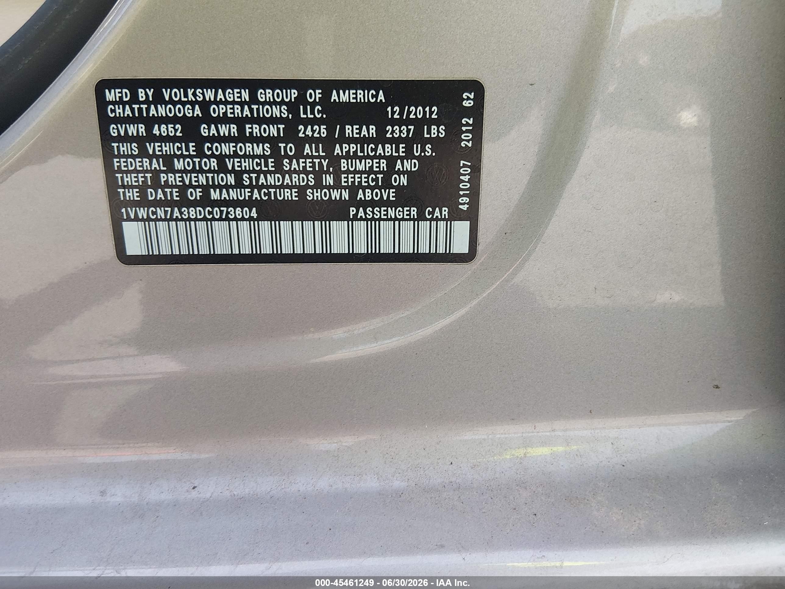 2013 Volkswagen Passat 2.0l Tdi Sel Premium Gray vin: 1VWCN7A38DC073604
