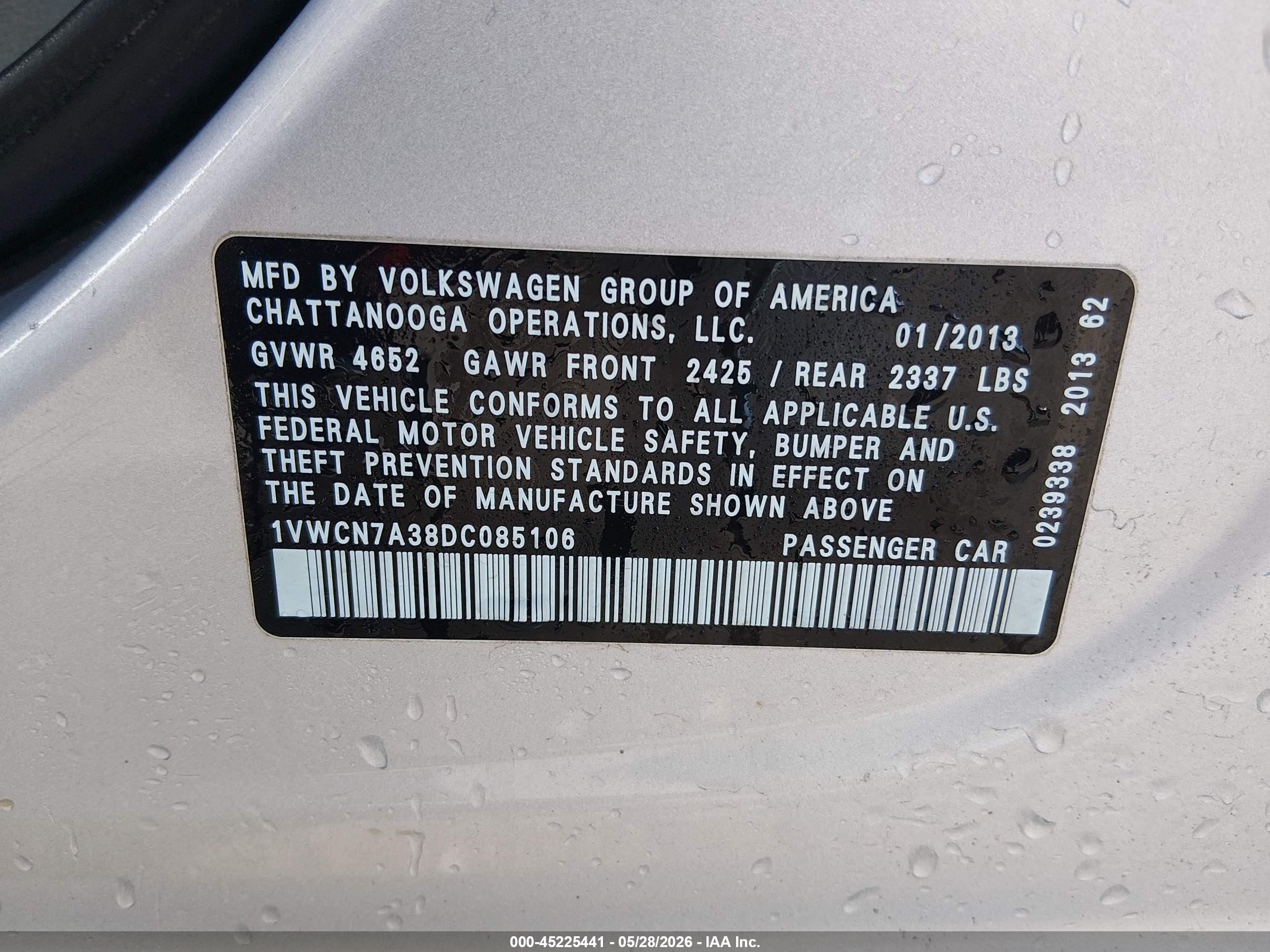 2013 Volkswagen Passat 2.0l Tdi Sel Premium Серебряный vin: 1VWCN7A38DC085106