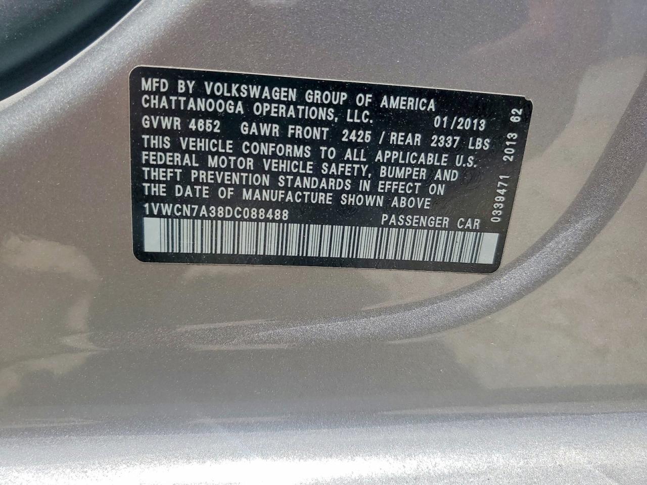 2013 Volkswagen Passat Sel Gray vin: 1VWCN7A38DC088488