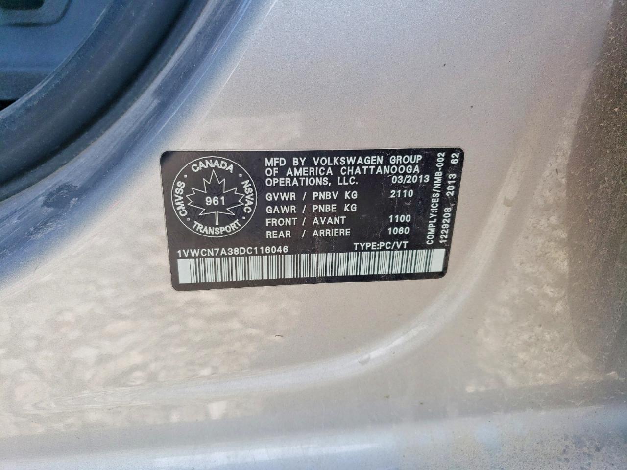 2013 Volkswagen Passat Sel Silver vin: 1VWCN7A38DC116046