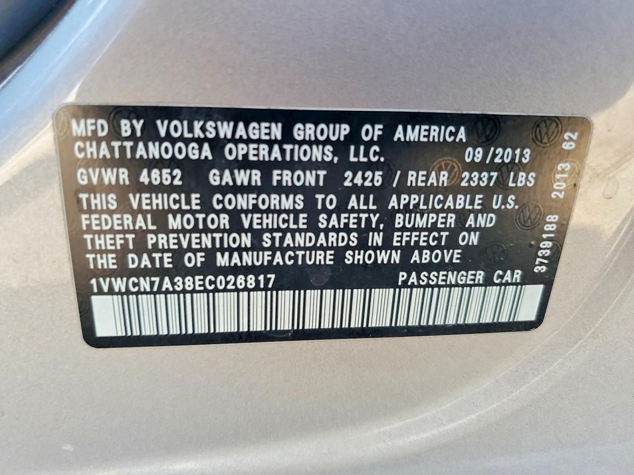 2014 Volkswagen Passat Sel Gray vin: 1VWCN7A38EC026817