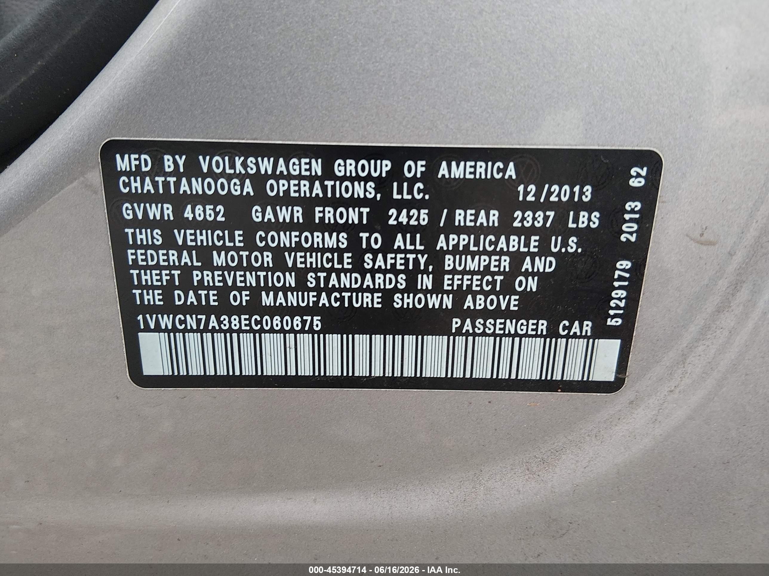 2014 Volkswagen Passat 2.0l Tdi Sel Premium Silver vin: 1VWCN7A38EC060675