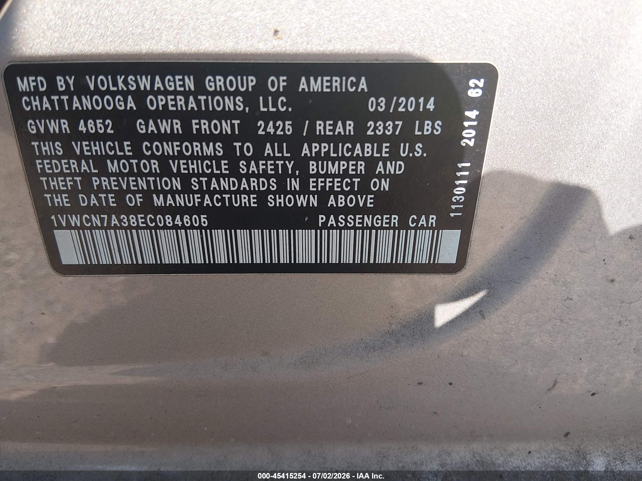 2014 Volkswagen Passat 2.0l Tdi Sel Premium Silver vin: 1VWCN7A38EC084605