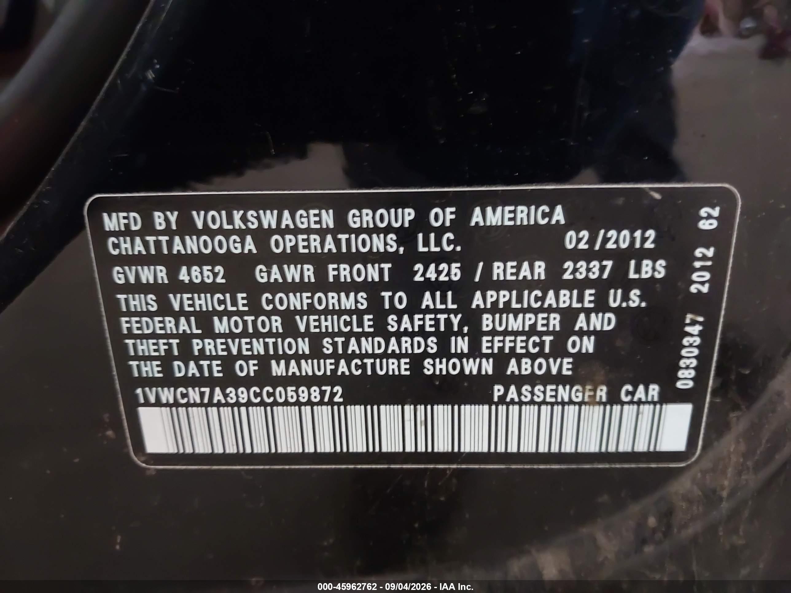 2012 Volkswagen Passat 2.0l Tdi Sel Premium Черный vin: 1VWCN7A39CC059872