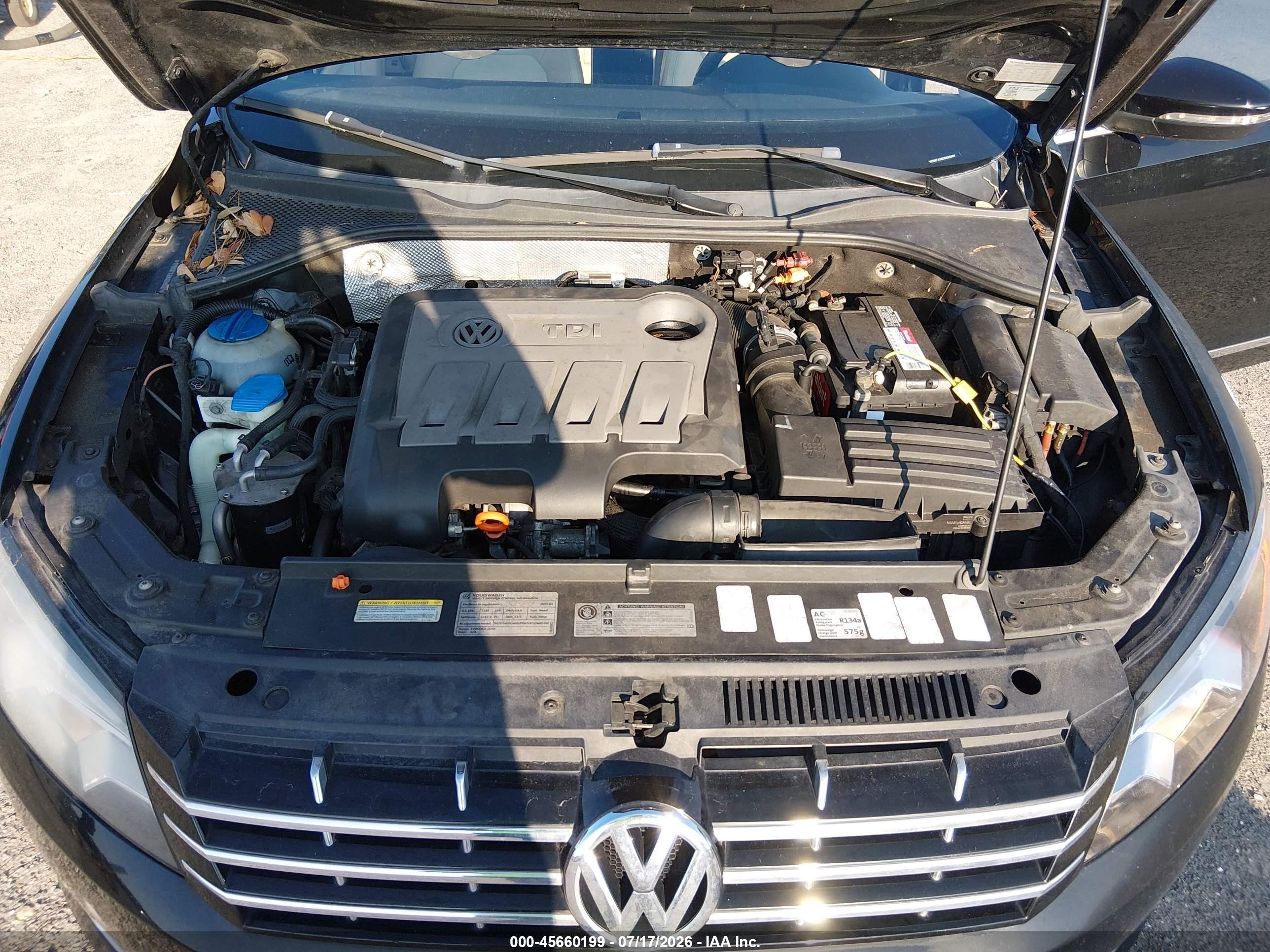 2012 Volkswagen Passat 2.0l Tdi Sel Premium Черный vin: 1VWCN7A39CC083587