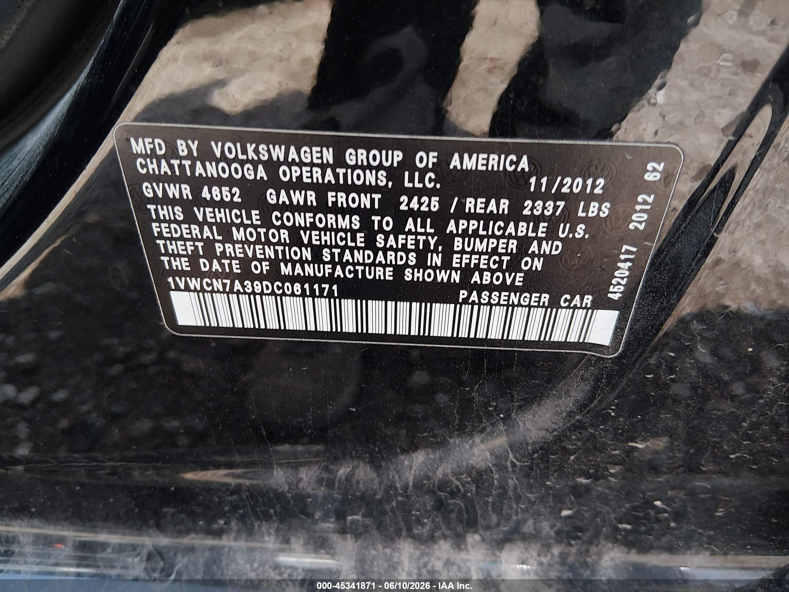 2013 Volkswagen Passat 2.0l Tdi Sel Premium Black vin: 1VWCN7A39DC061171