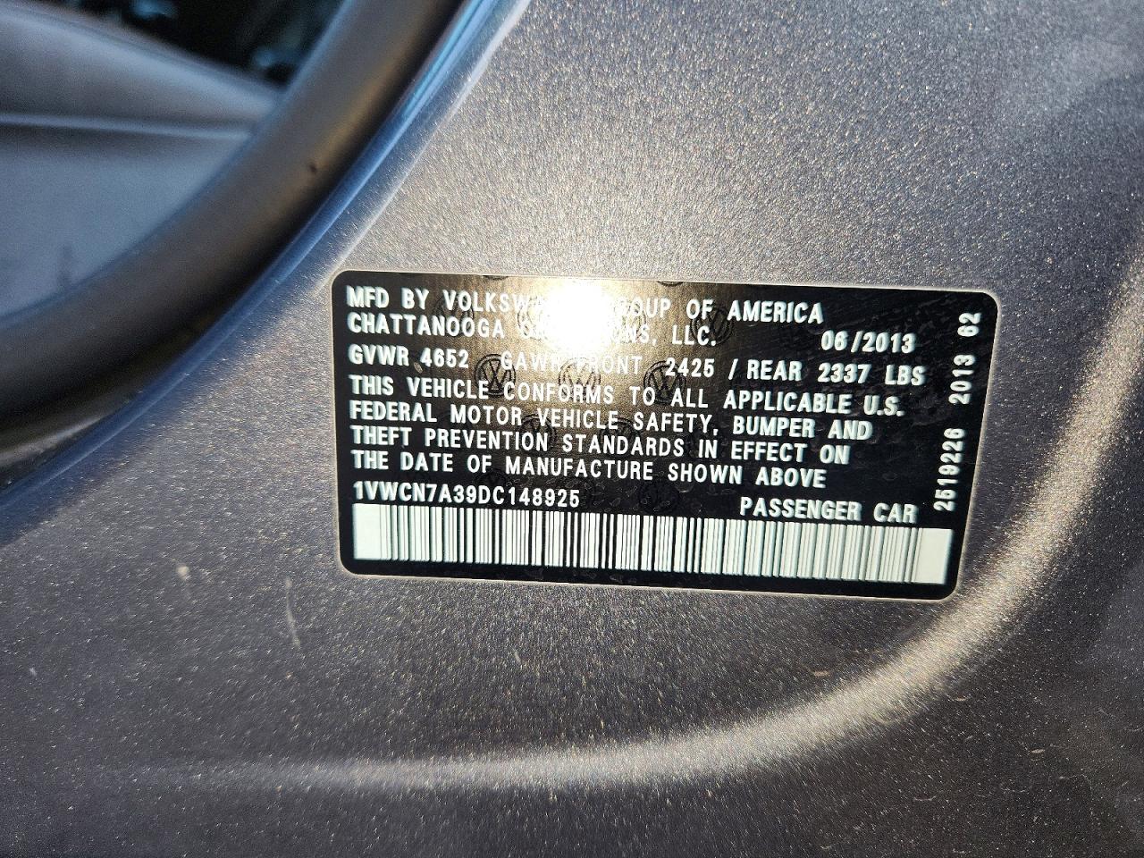 2013 Volkswagen Passat Sel Серый vin: 1VWCN7A39DC148925