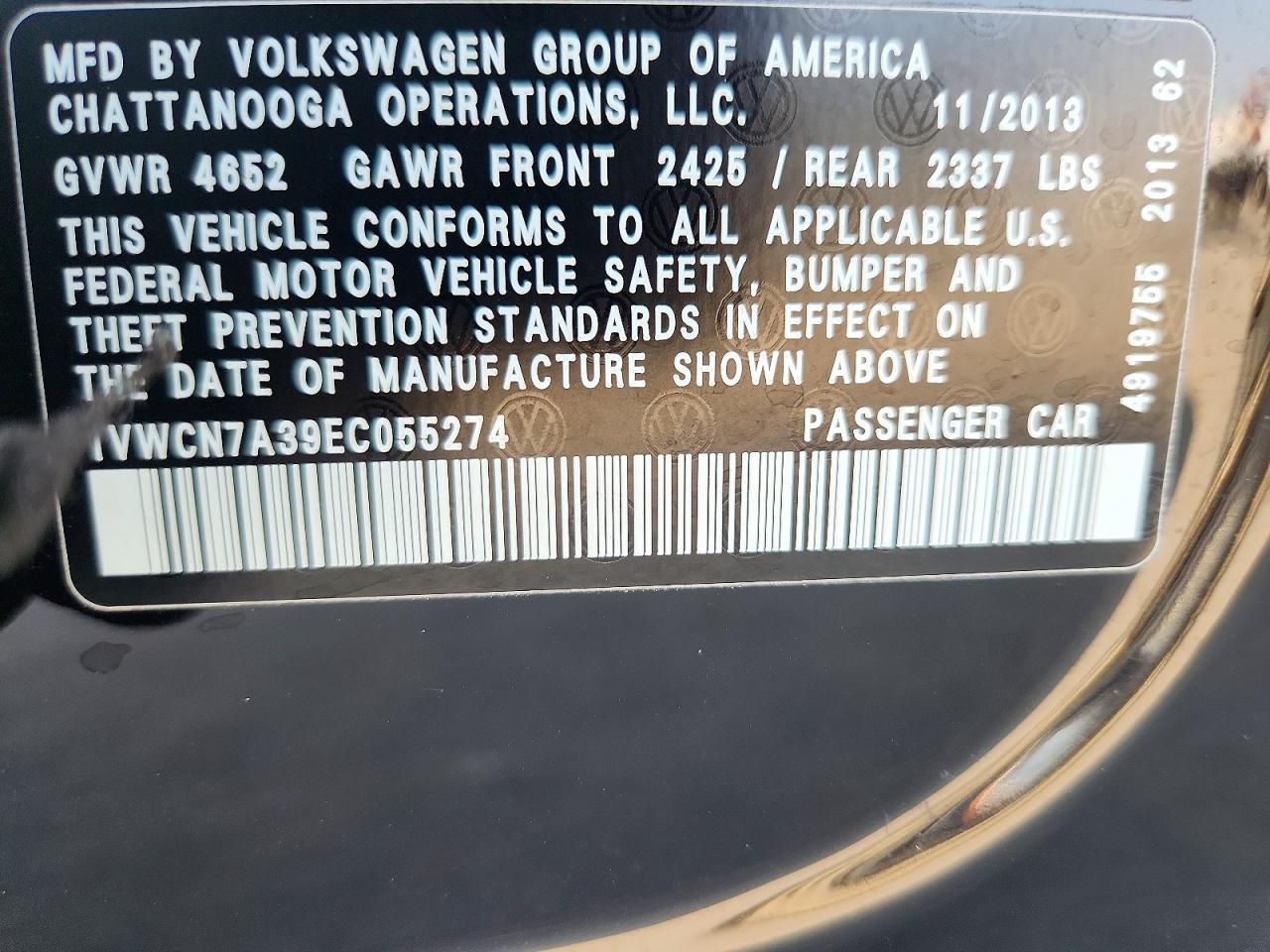 2014 Volkswagen Passat Sel Black vin: 1VWCN7A39EC055274