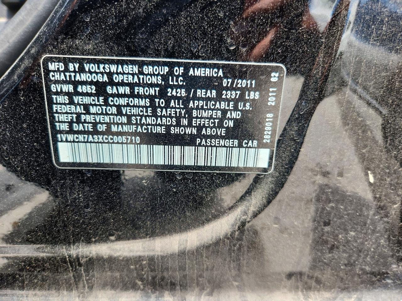 2012 Volkswagen Passat Sel Black vin: 1VWCN7A3XCC005710