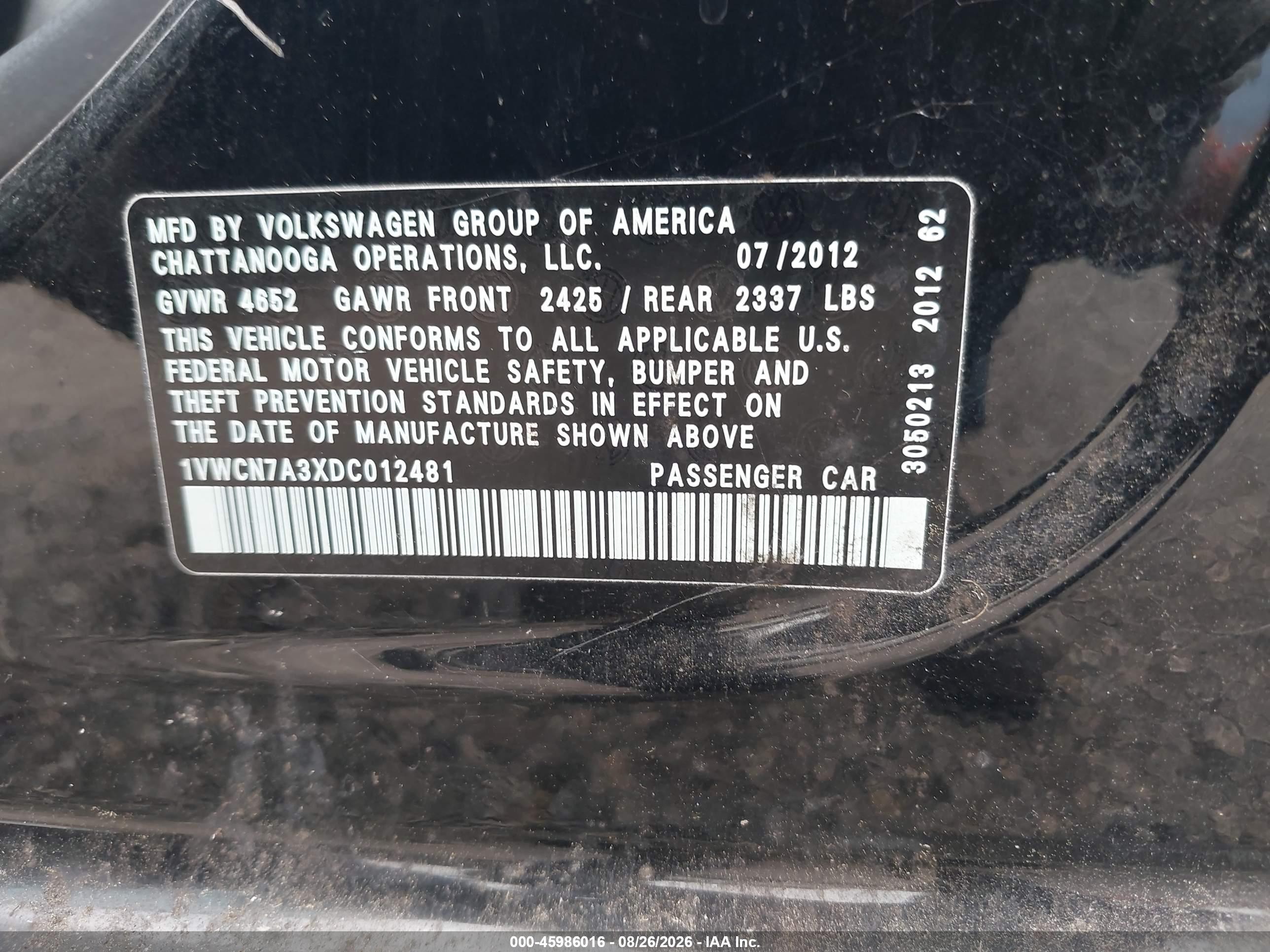 2013 Volkswagen Passat 2.0l Tdi Sel Premium Черный vin: 1VWCN7A3XDC012481