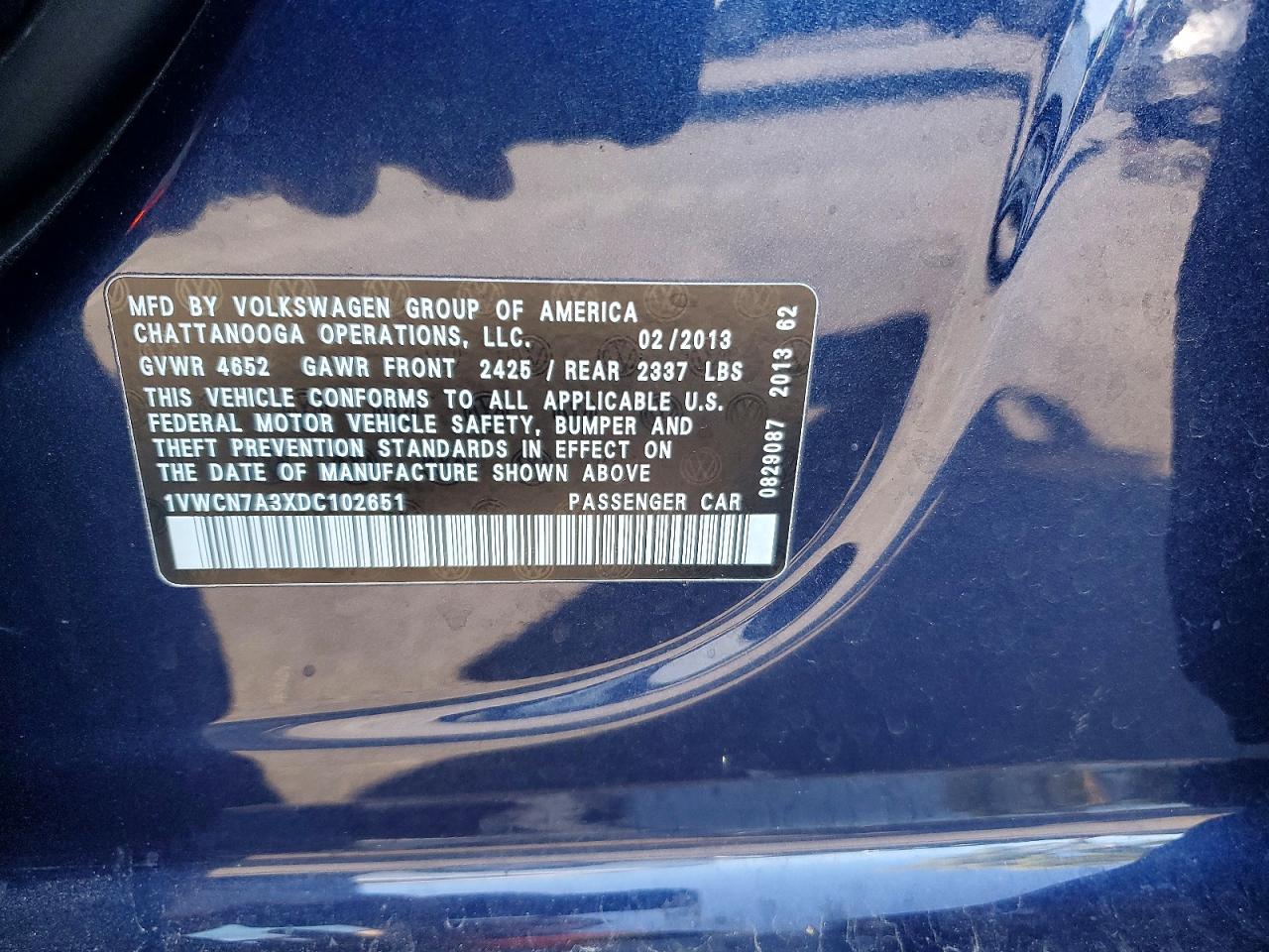 2013 Volkswagen Passat Sel Blue vin: 1VWCN7A3XDC102651