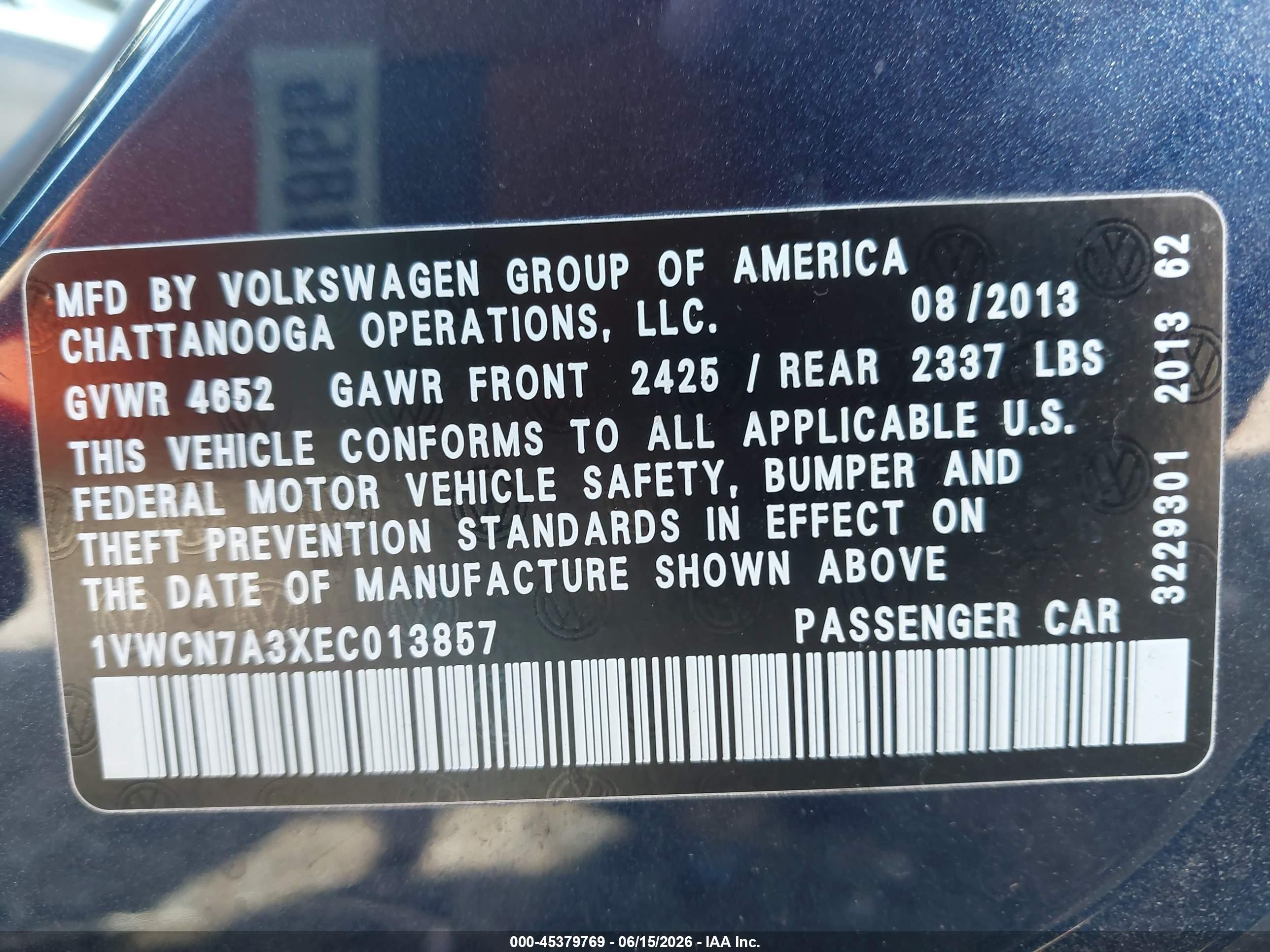 2014 Volkswagen Passat 2.0l Tdi Sel Premium Dark Blue vin: 1VWCN7A3XEC013857