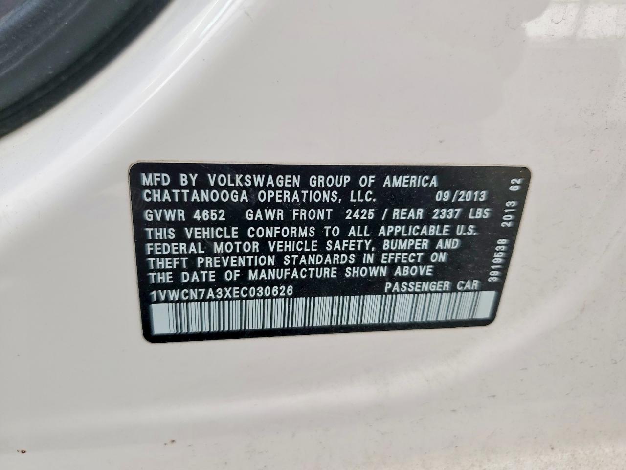 2014 Volkswagen Passat Sel Белый vin: 1VWCN7A3XEC030626