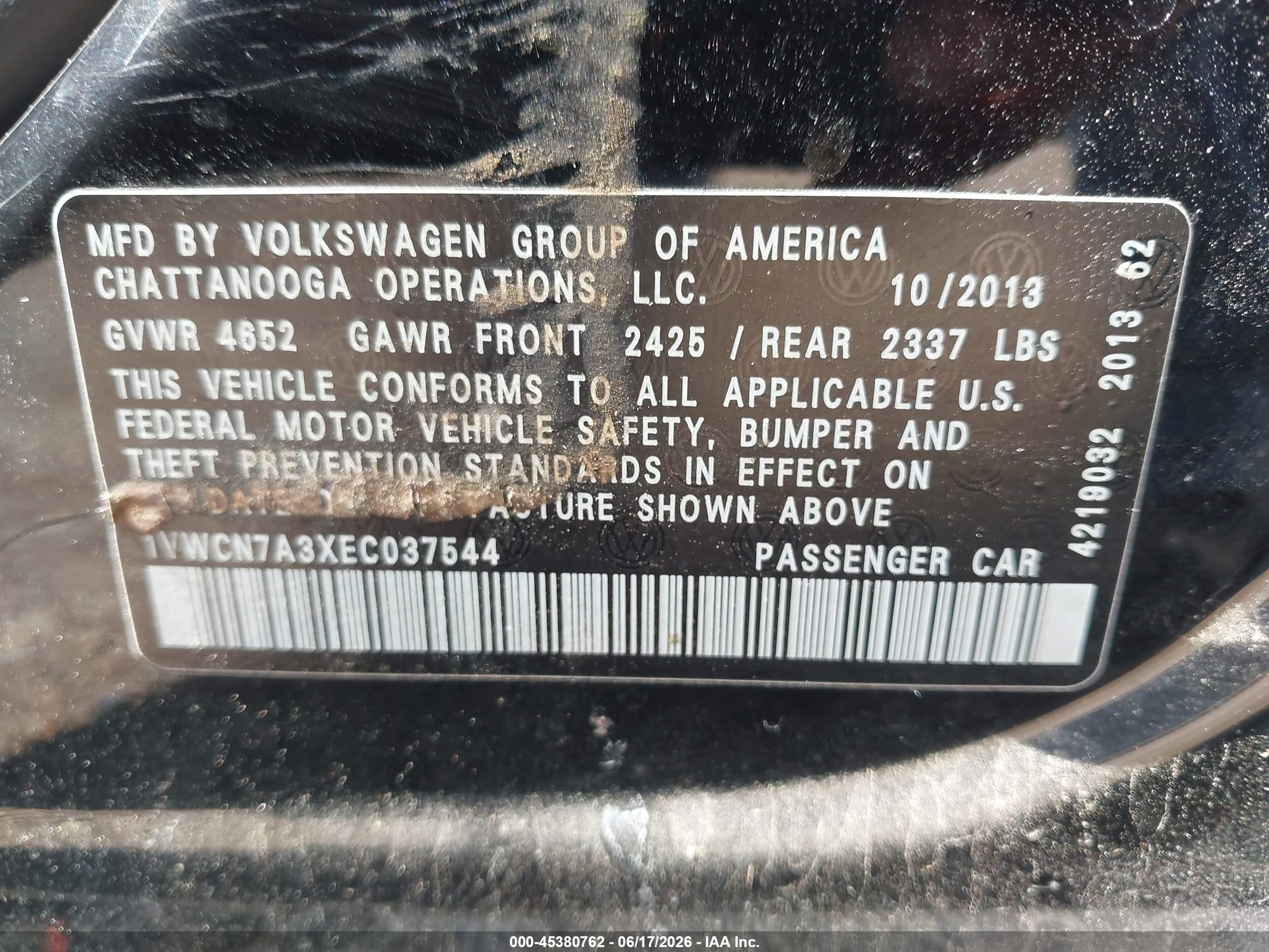 2014 Volkswagen Passat 2.0l Tdi Sel Premium Black vin: 1VWCN7A3XEC037544
