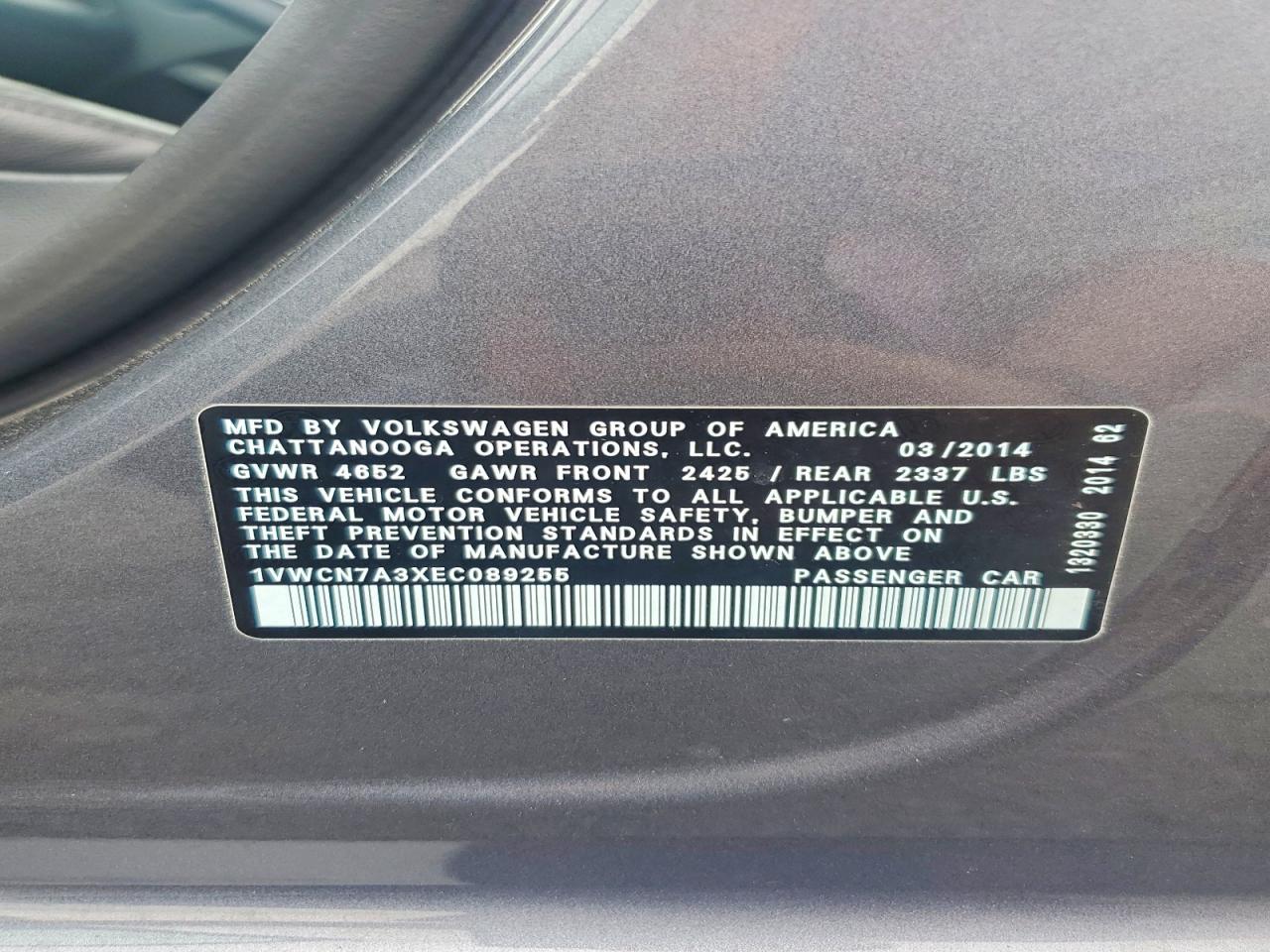 2014 Volkswagen Passat Sel Gray vin: 1VWCN7A3XEC089255