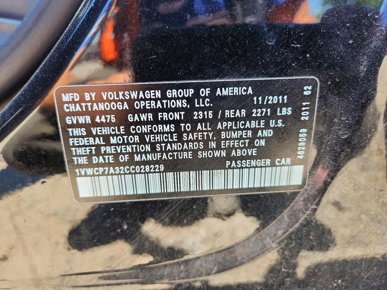 2012 Volkswagen Passat Sel Black vin: 1VWCP7A32CC028229