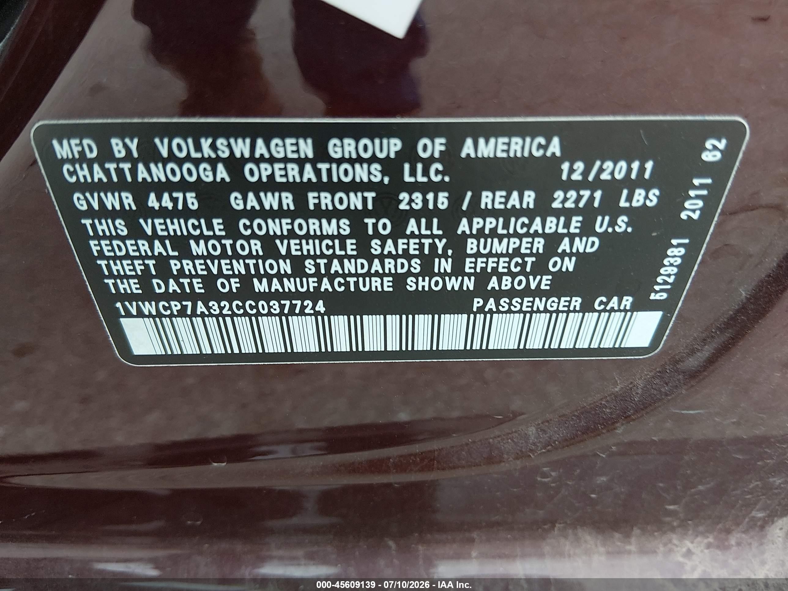 2012 Volkswagen Passat 2.5l Sel Brown vin: 1VWCP7A32CC037724