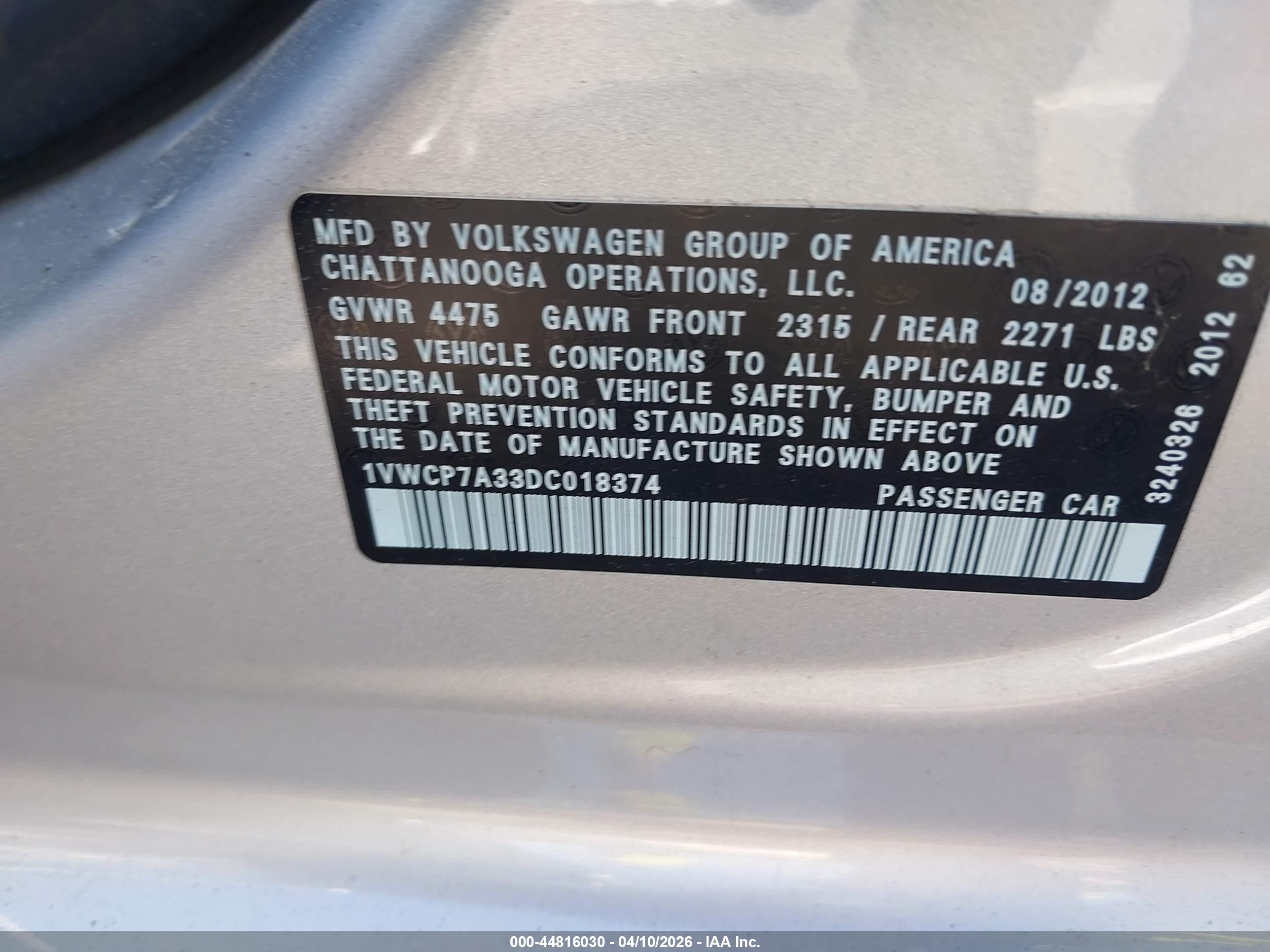 2013 Volkswagen Passat 2.5l Sel Серебряный vin: 1VWCP7A33DC018374