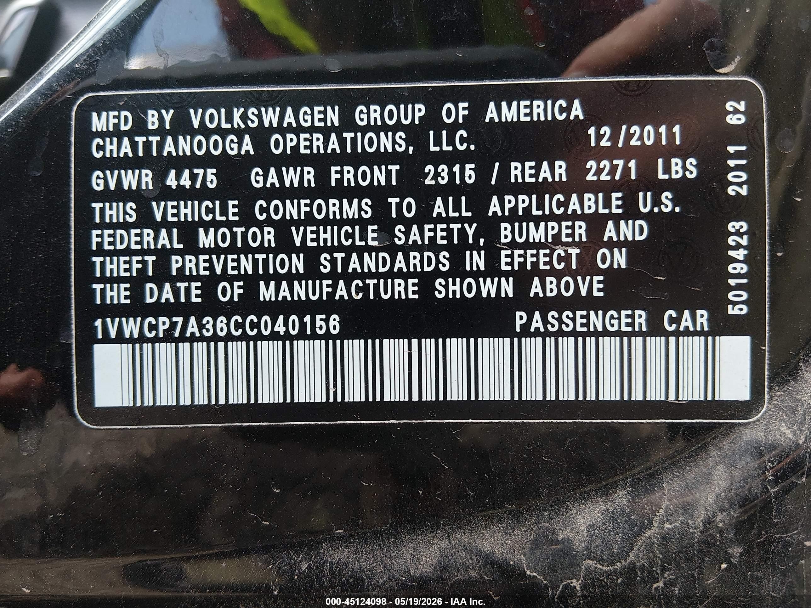 2012 Volkswagen Passat 2.5l Sel Premium Black vin: 1VWCP7A36CC040156