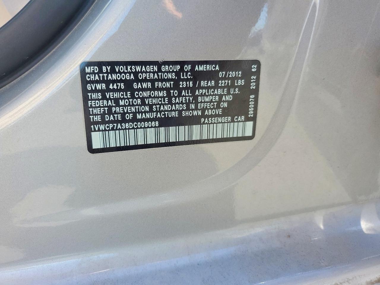 2013 Volkswagen Passat Sel Silver vin: 1VWCP7A36DC009068