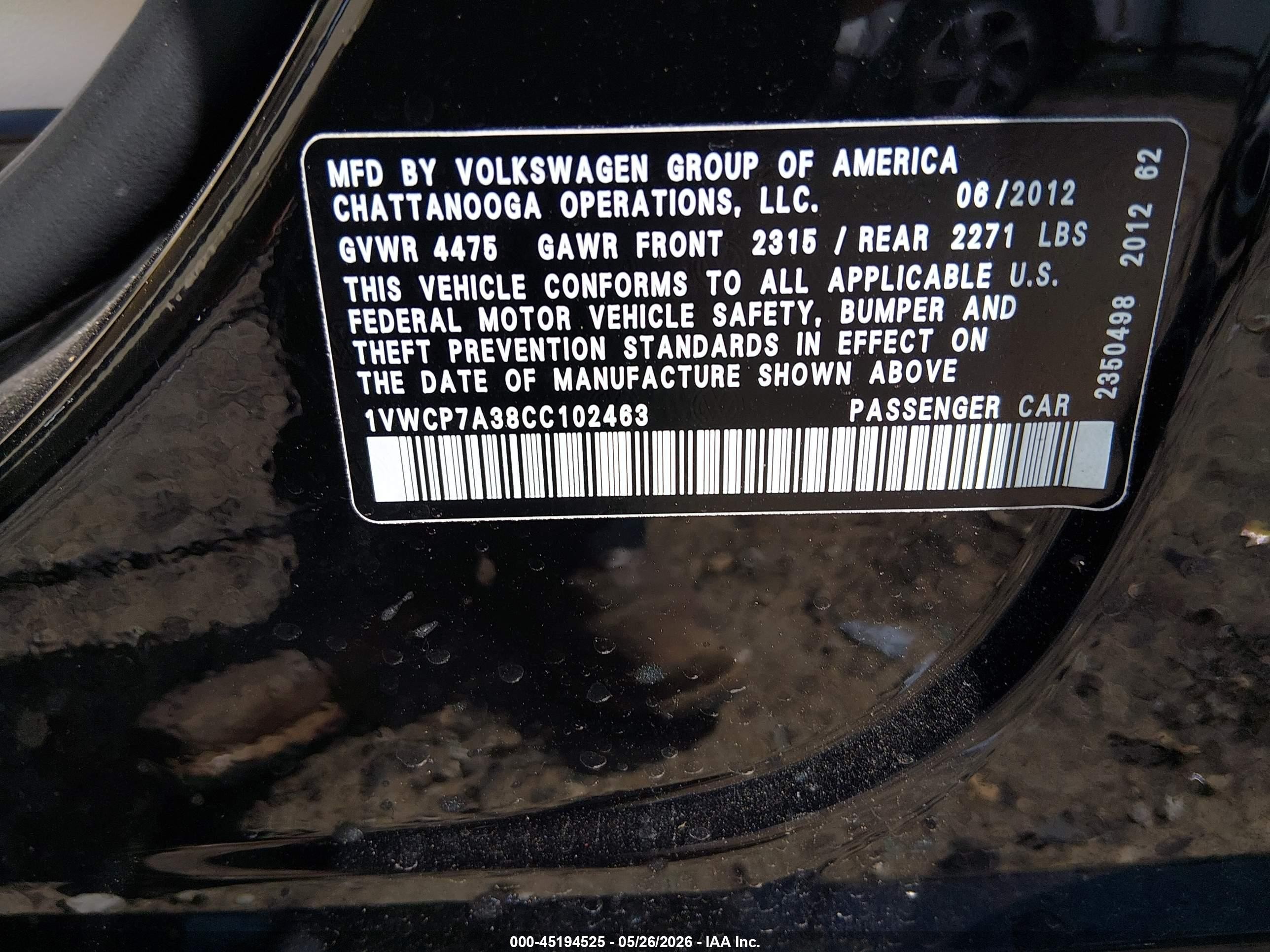 2012 Volkswagen Passat 2.5l Sel Premium Black vin: 1VWCP7A38CC102463