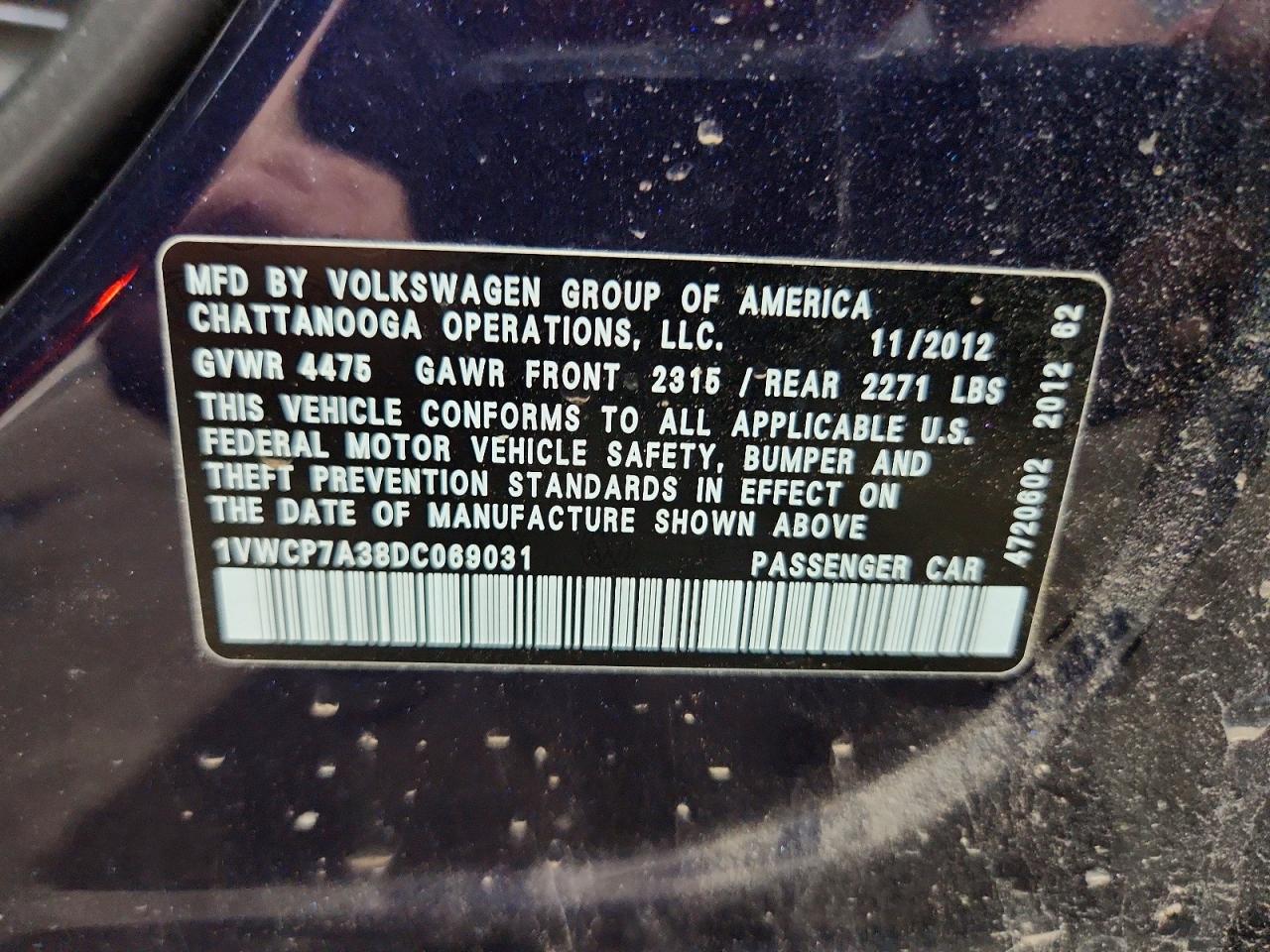 2013 Volkswagen Passat Sel Blue vin: 1VWCP7A38DC069031