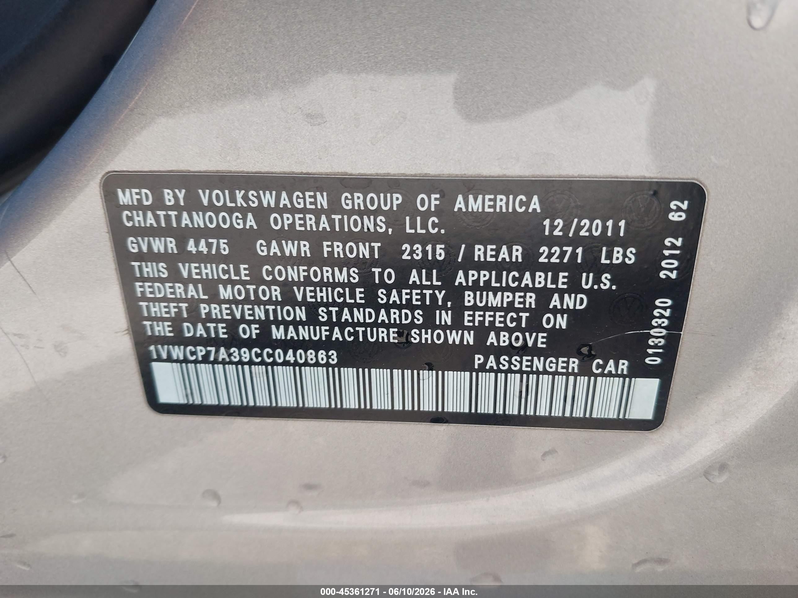 2012 Volkswagen Passat 2.5l Sel Серебряный vin: 1VWCP7A39CC040863