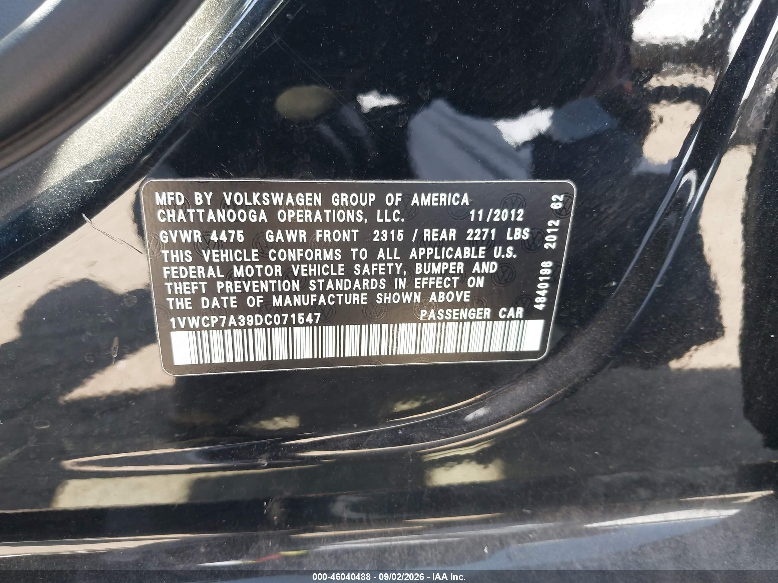 2013 Volkswagen Passat 2.5l Sel Premium Black vin: 1VWCP7A39DC071547