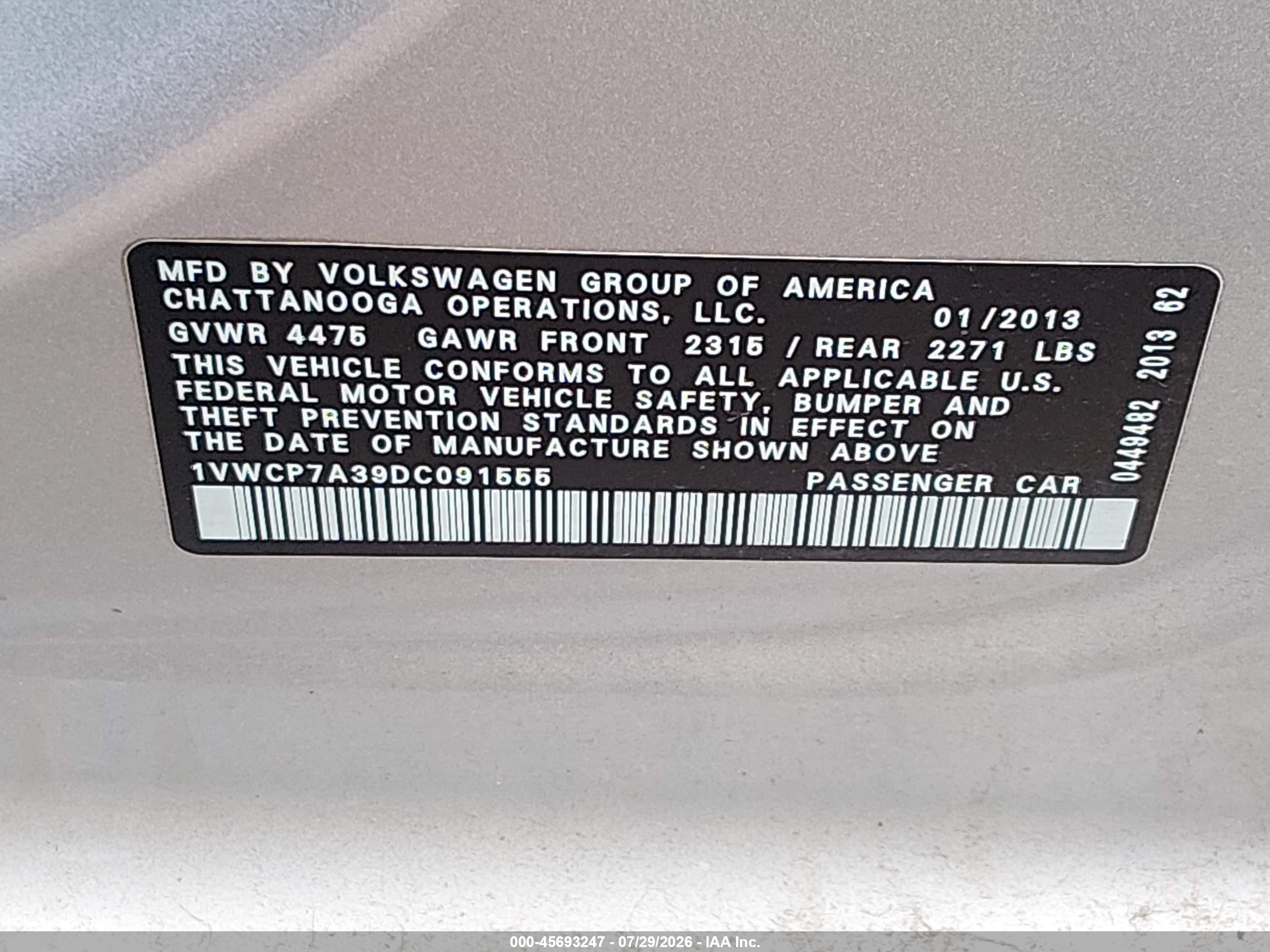 2013 Volkswagen Passat 2.5l Sel Silver vin: 1VWCP7A39DC091555