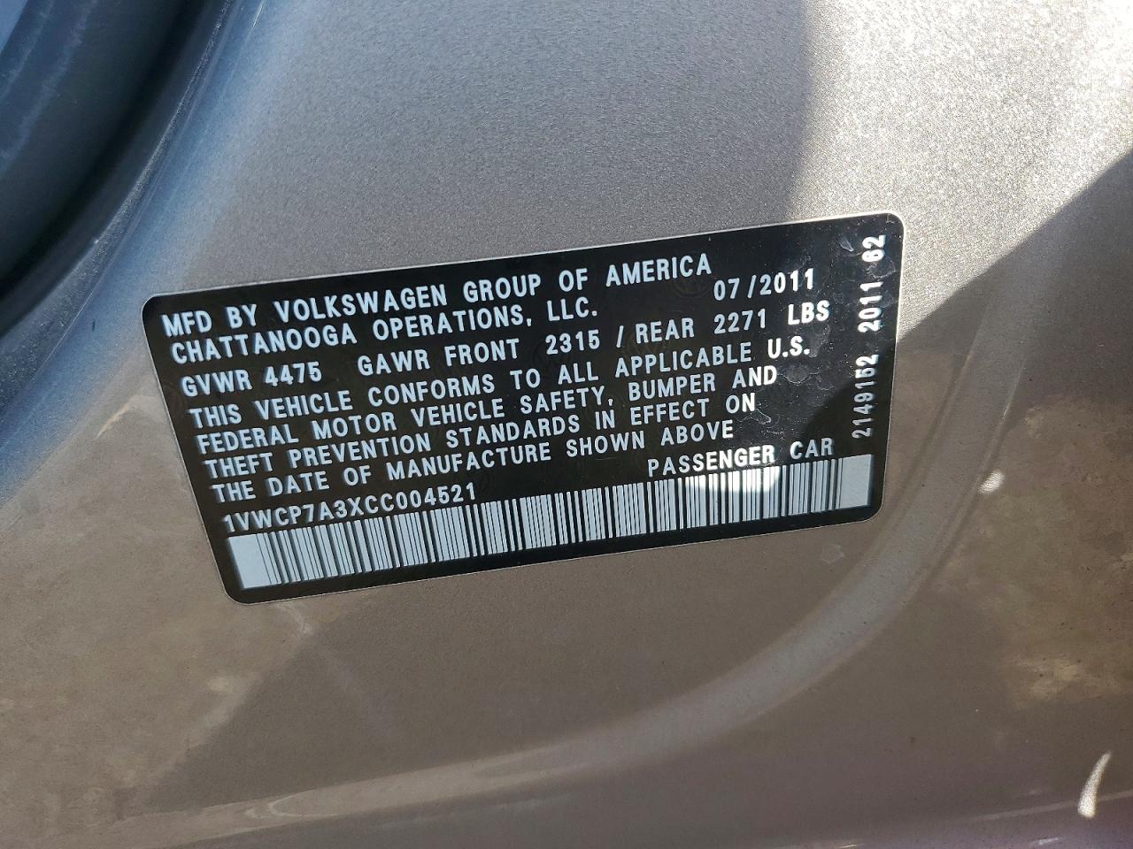 2012 Volkswagen Passat Sel Silver vin: 1VWCP7A3XCC004521