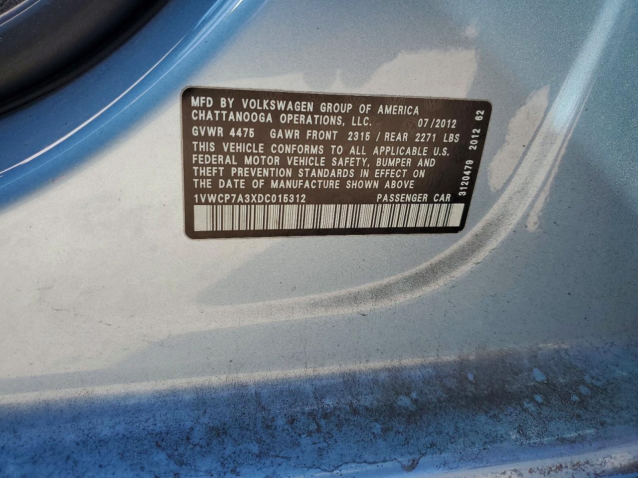 2013 Volkswagen Passat Sel Blue vin: 1VWCP7A3XDC015312
