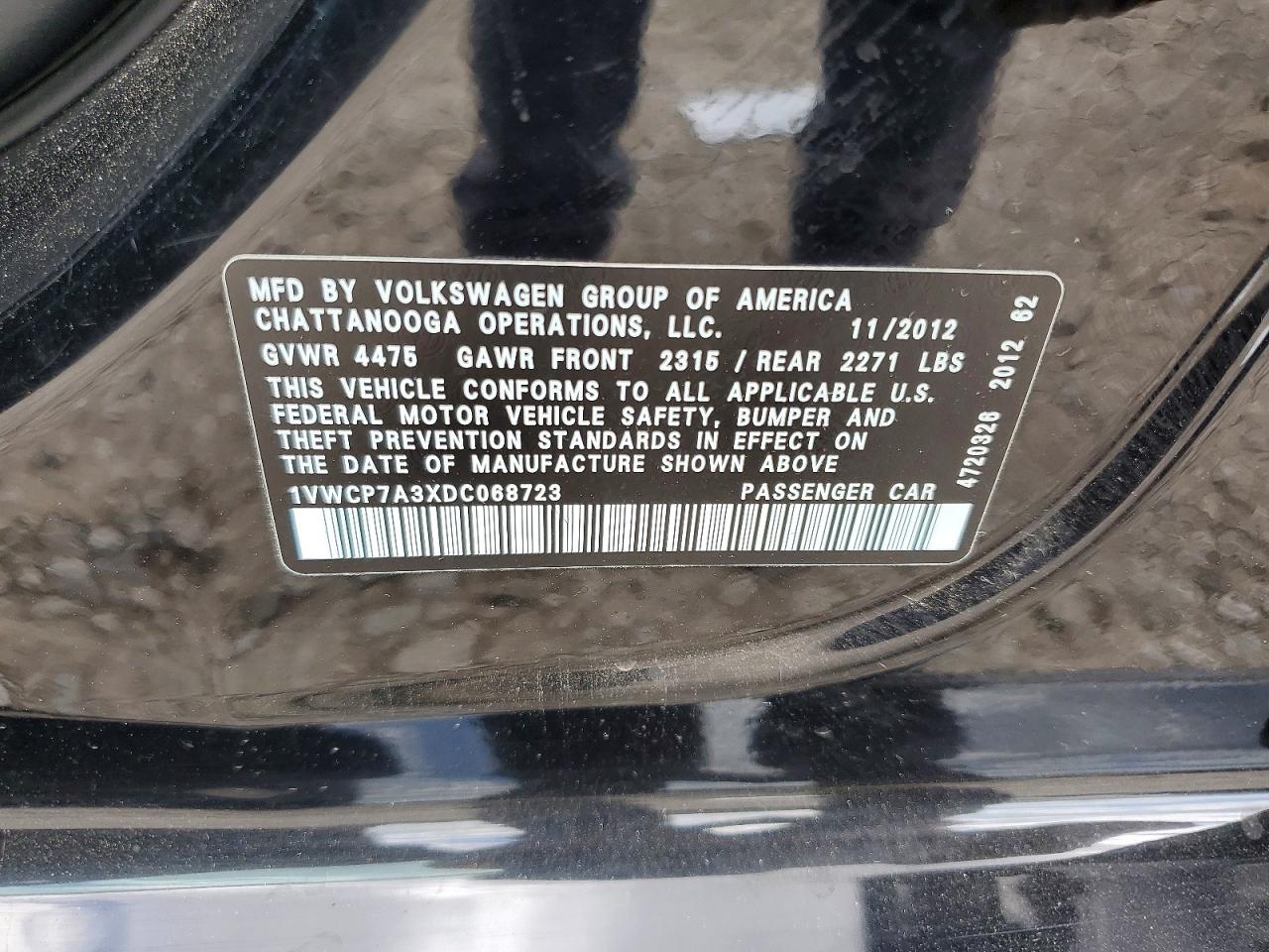 2013 Volkswagen Passat Sel Black vin: 1VWCP7A3XDC068723