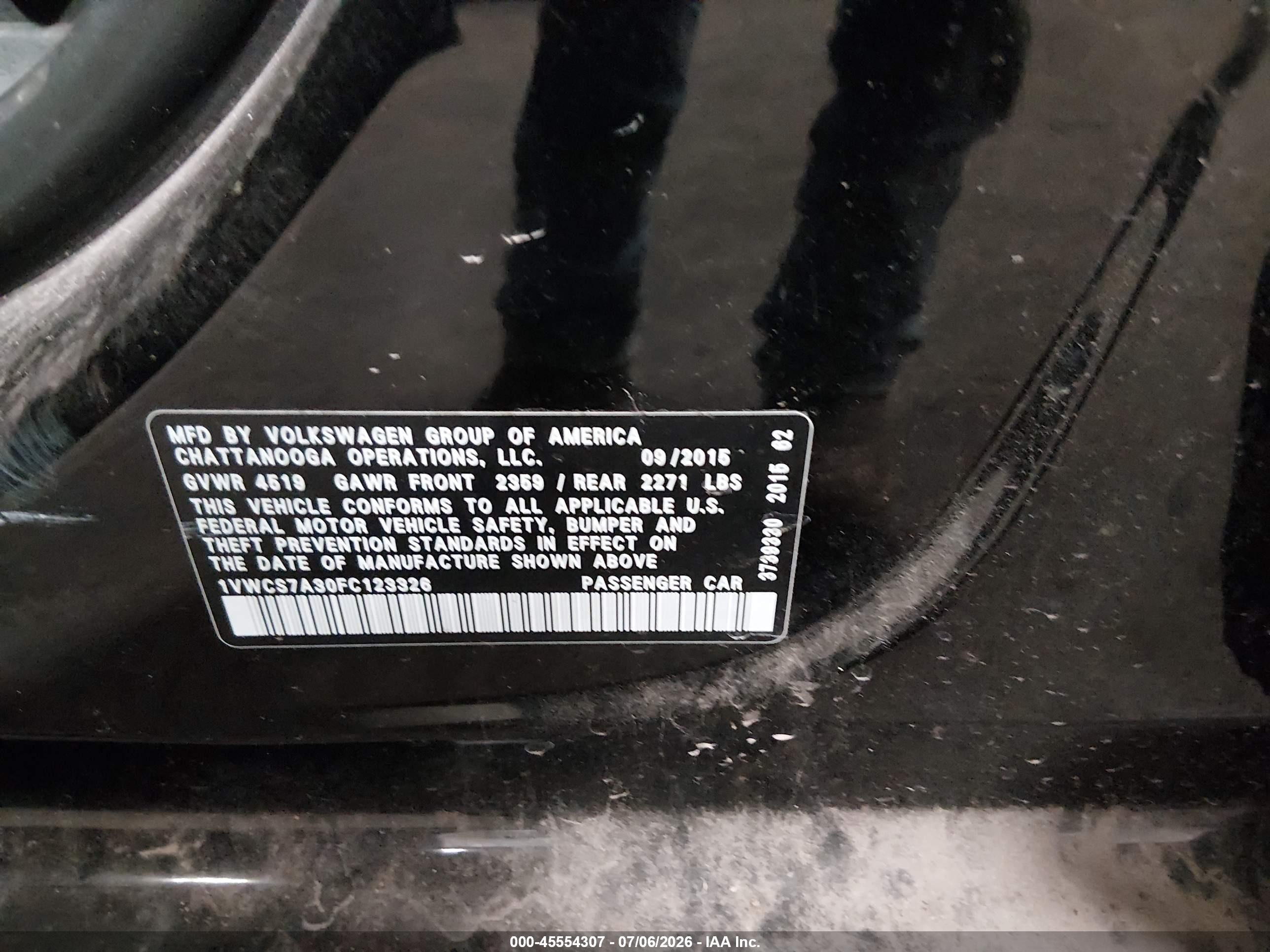 2015 Volkswagen Passat 1.8t Sel Premium Черный vin: 1VWCS7A30FC123326