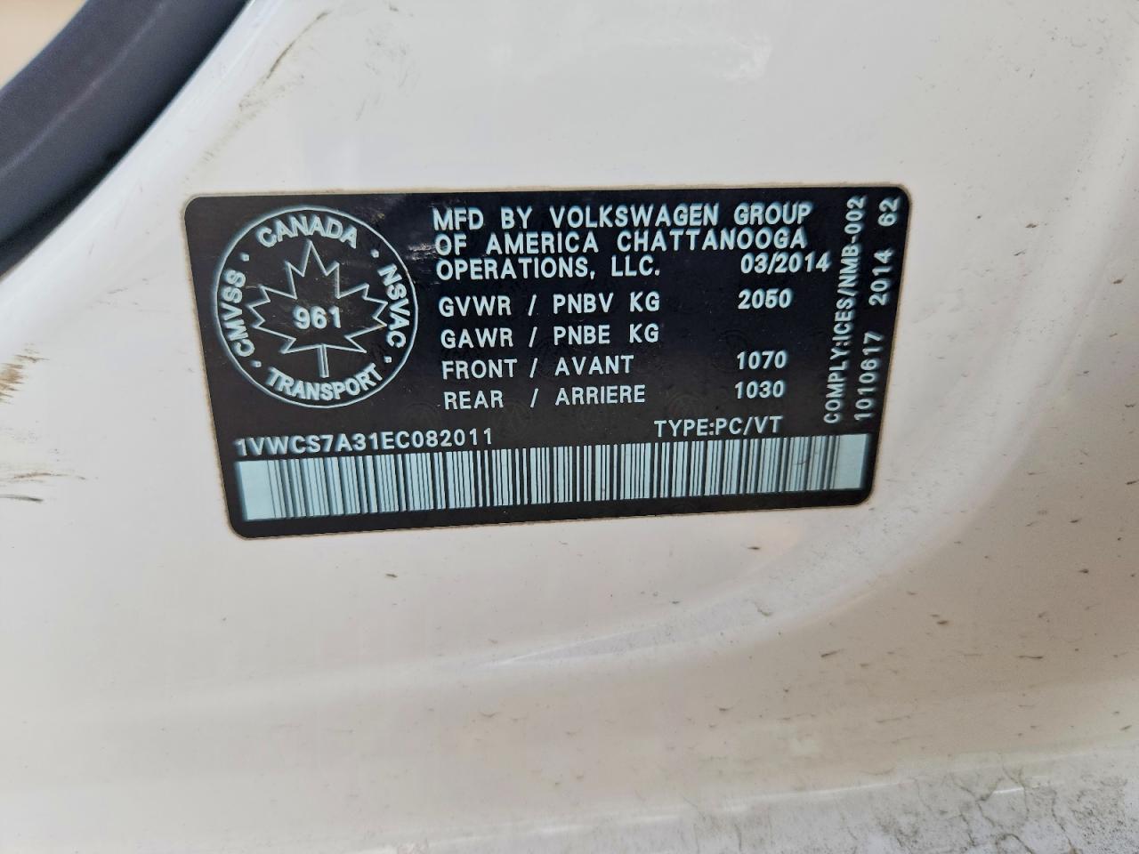 2014 Volkswagen Passat Sel Белый vin: 1VWCS7A31EC082011