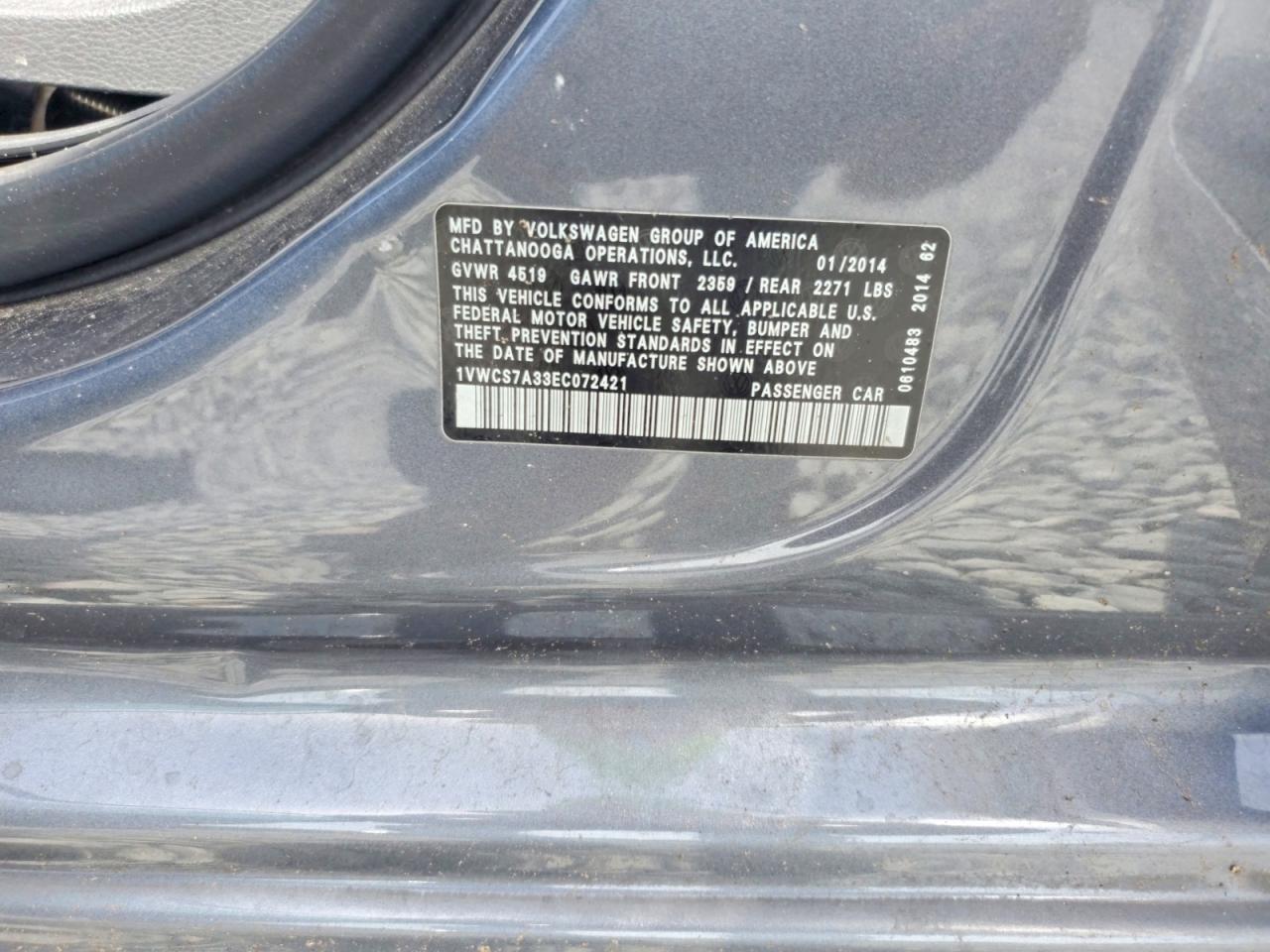 2014 Volkswagen Passat Sel Серый vin: 1VWCS7A33EC072421