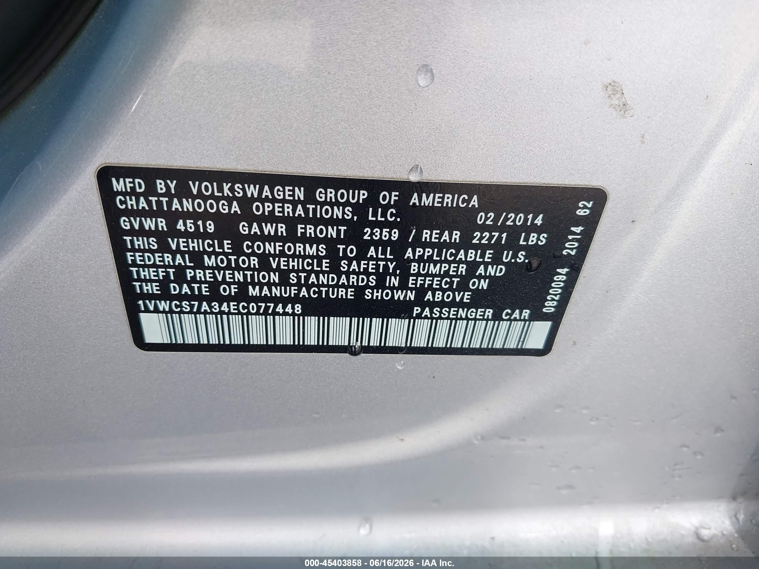 2014 Volkswagen Passat 1.8t Sel Premium Silver vin: 1VWCS7A34EC077448