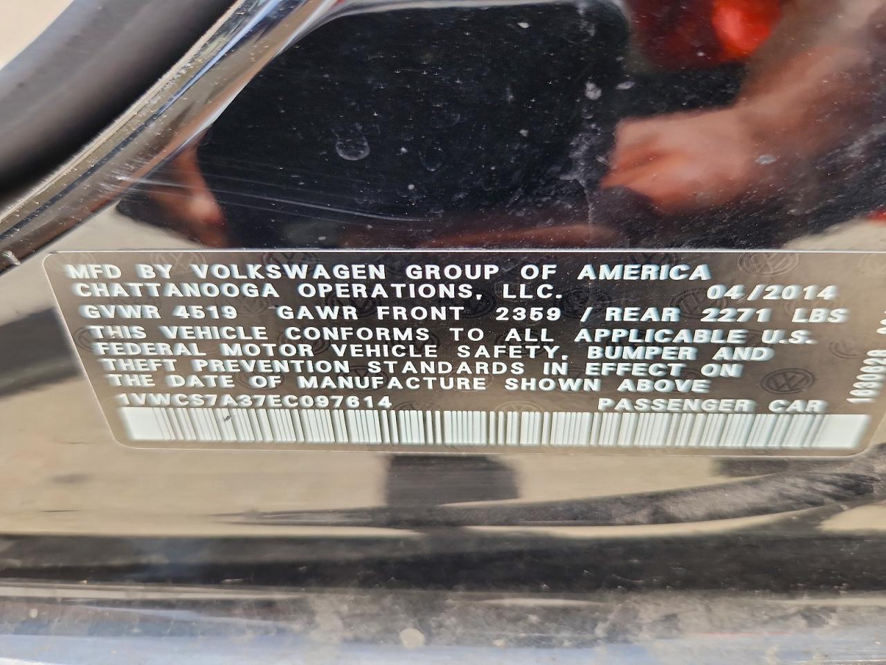 2014 Volkswagen Passat Sel Black vin: 1VWCS7A37EC097614