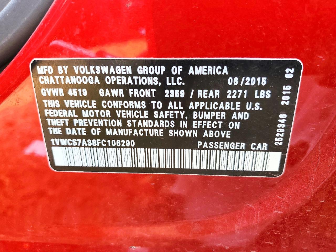 2015 Volkswagen Passat Sel Maroon vin: 1VWCS7A38FC106290