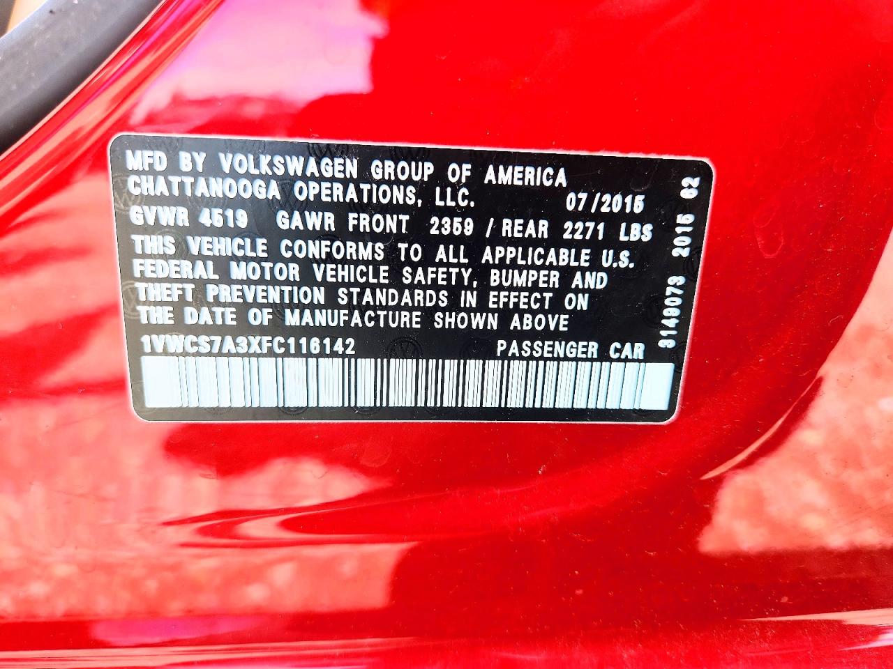 2015 Volkswagen Passat Sel Red vin: 1VWCS7A3XFC116142