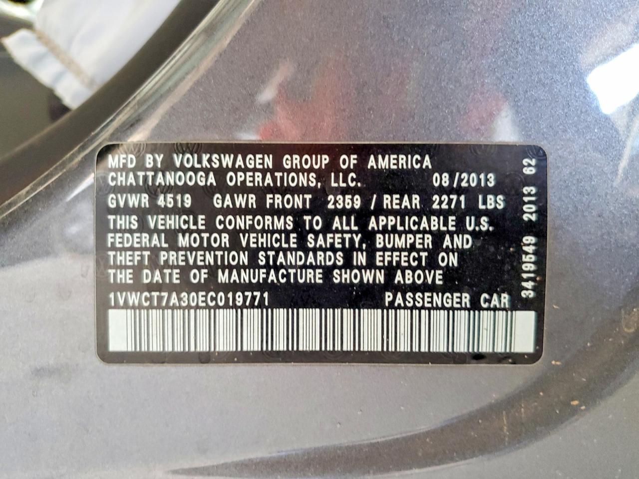 2014 Volkswagen Passat Sel Gray vin: 1VWCT7A30EC019771