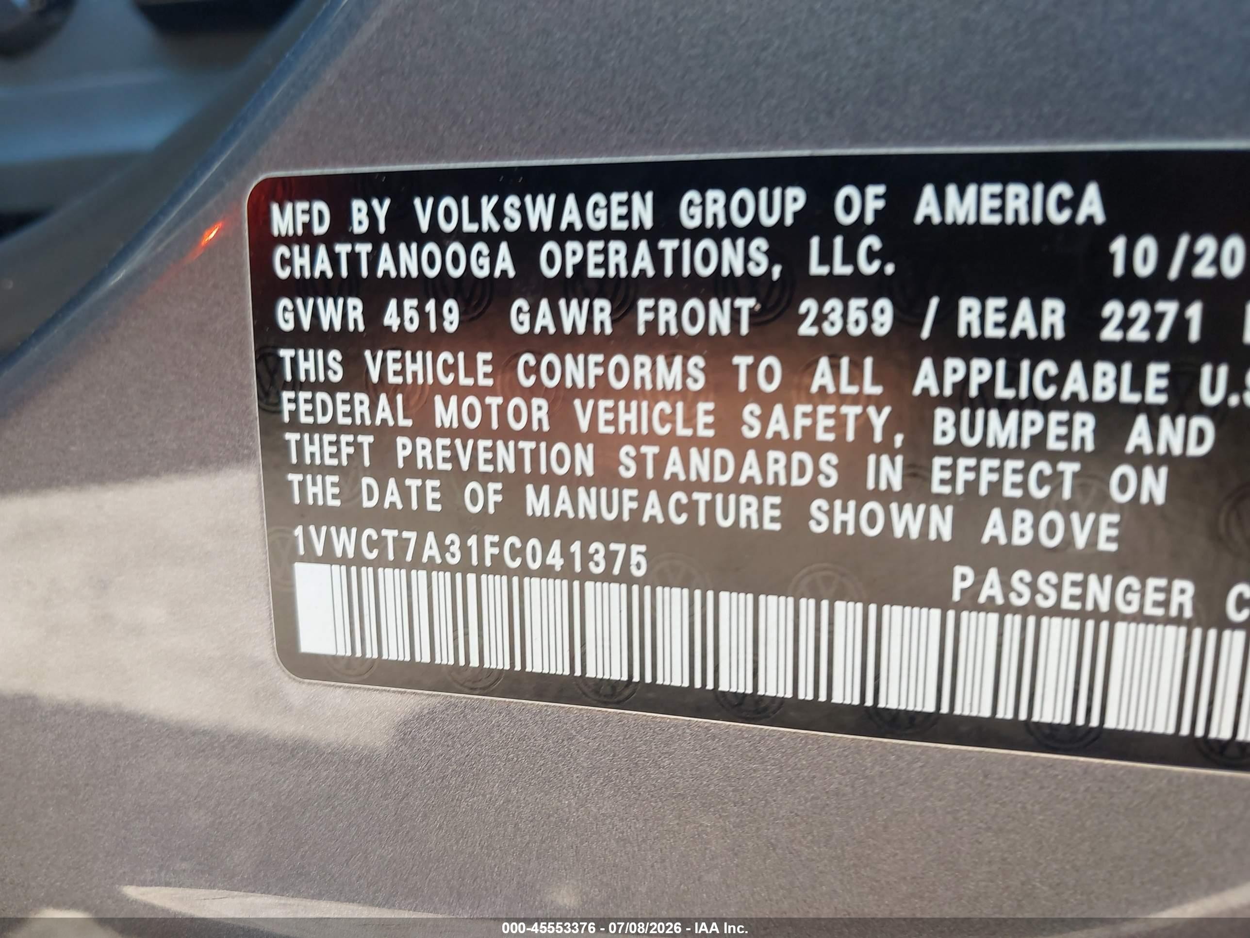 2015 Volkswagen Passat 1.8t Sel Premium Gray vin: 1VWCT7A31FC041375
