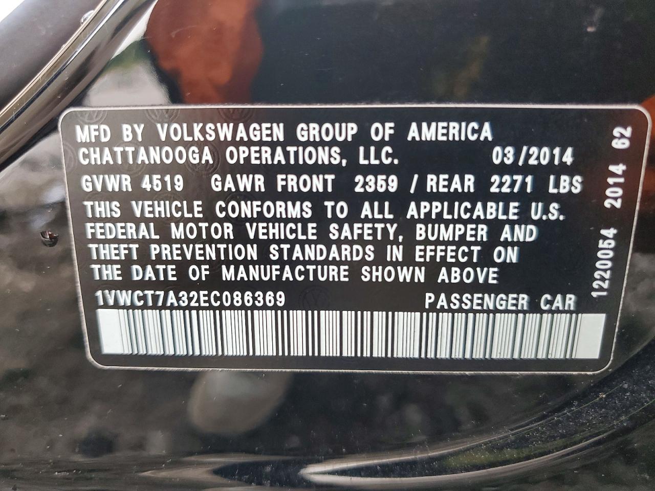 2014 Volkswagen Passat Sel Black vin: 1VWCT7A32EC086369