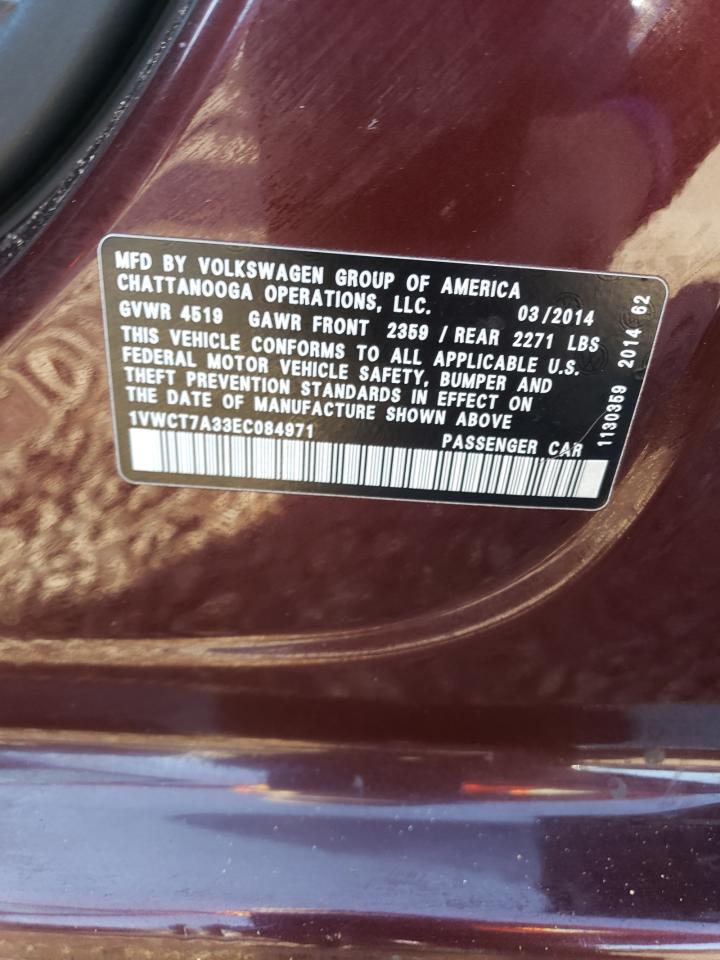 2014 Volkswagen Passat Sel Burgundy vin: 1VWCT7A33EC084971