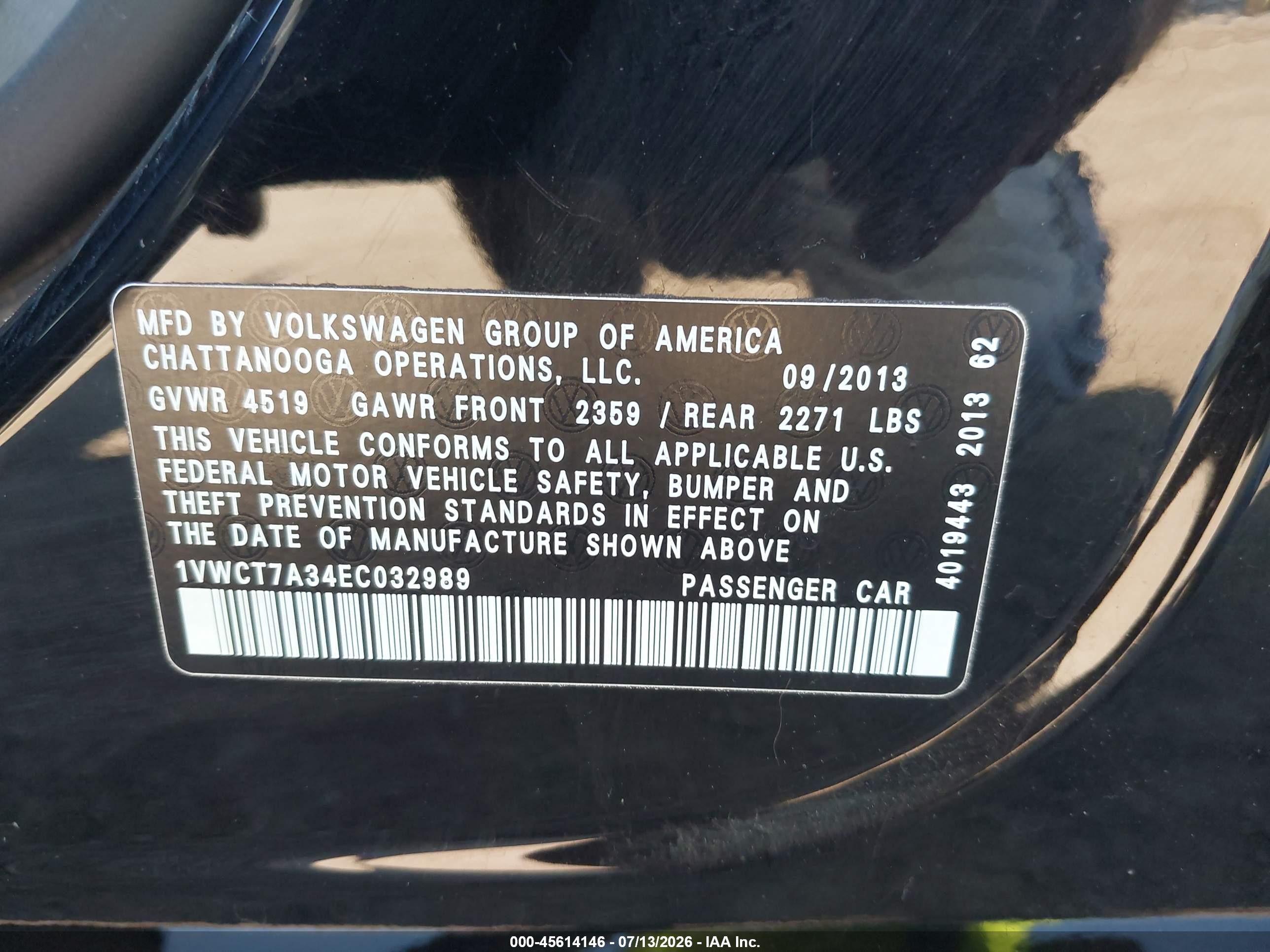 2014 Volkswagen Passat 1.8t Sel Premium Black vin: 1VWCT7A34EC032989