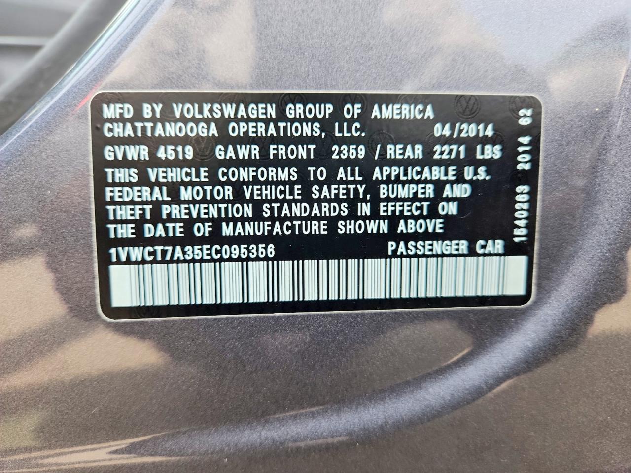 2014 Volkswagen Passat Sel Gray vin: 1VWCT7A35EC095356