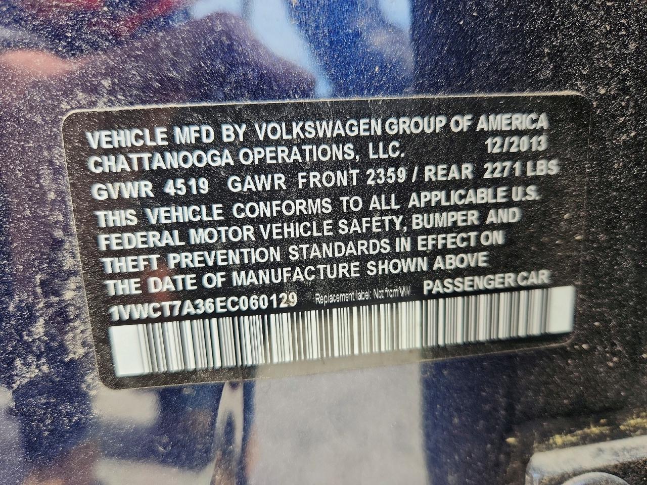 2014 Volkswagen Passat Sel Blue vin: 1VWCT7A36EC060129